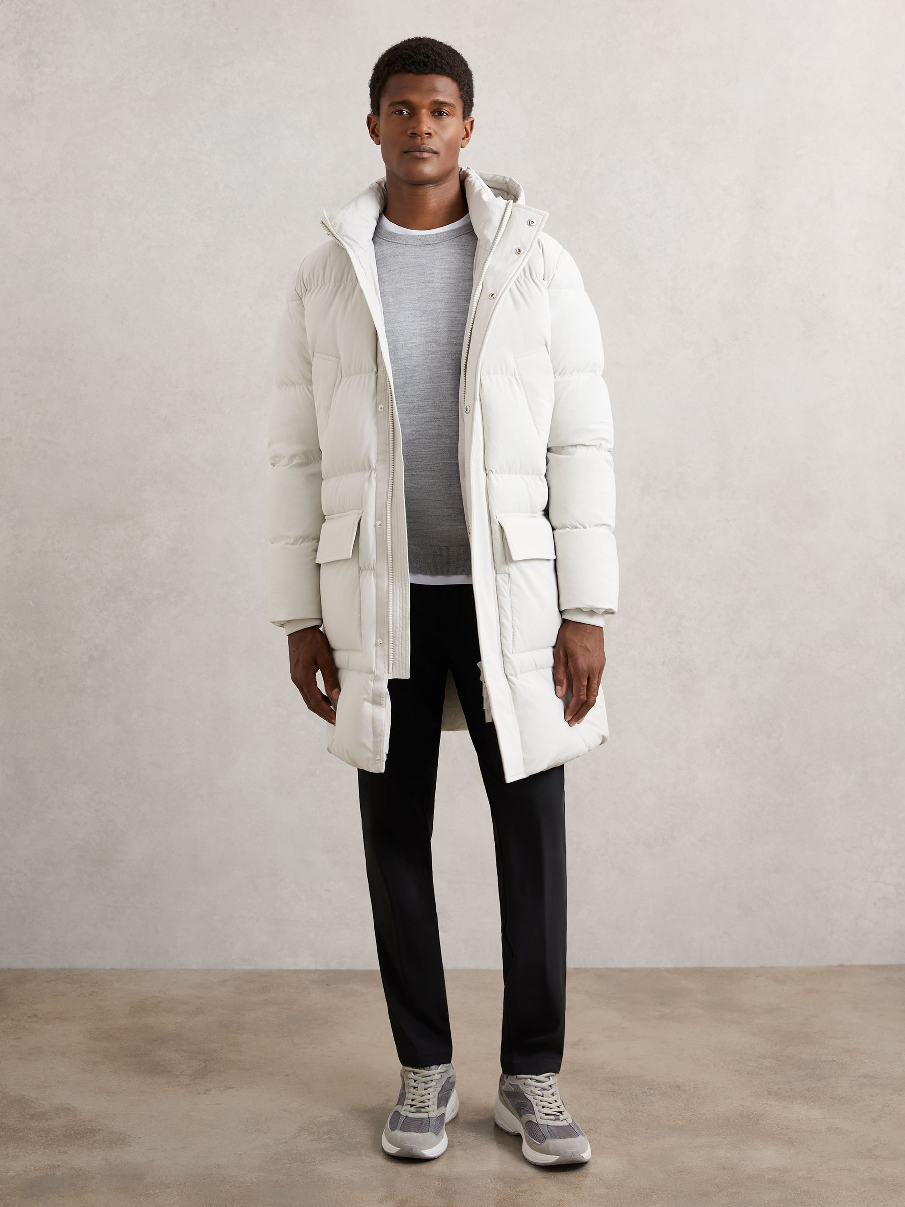 Longline Quilted Puffer Jacket in Light Stone - Image 1 of 7