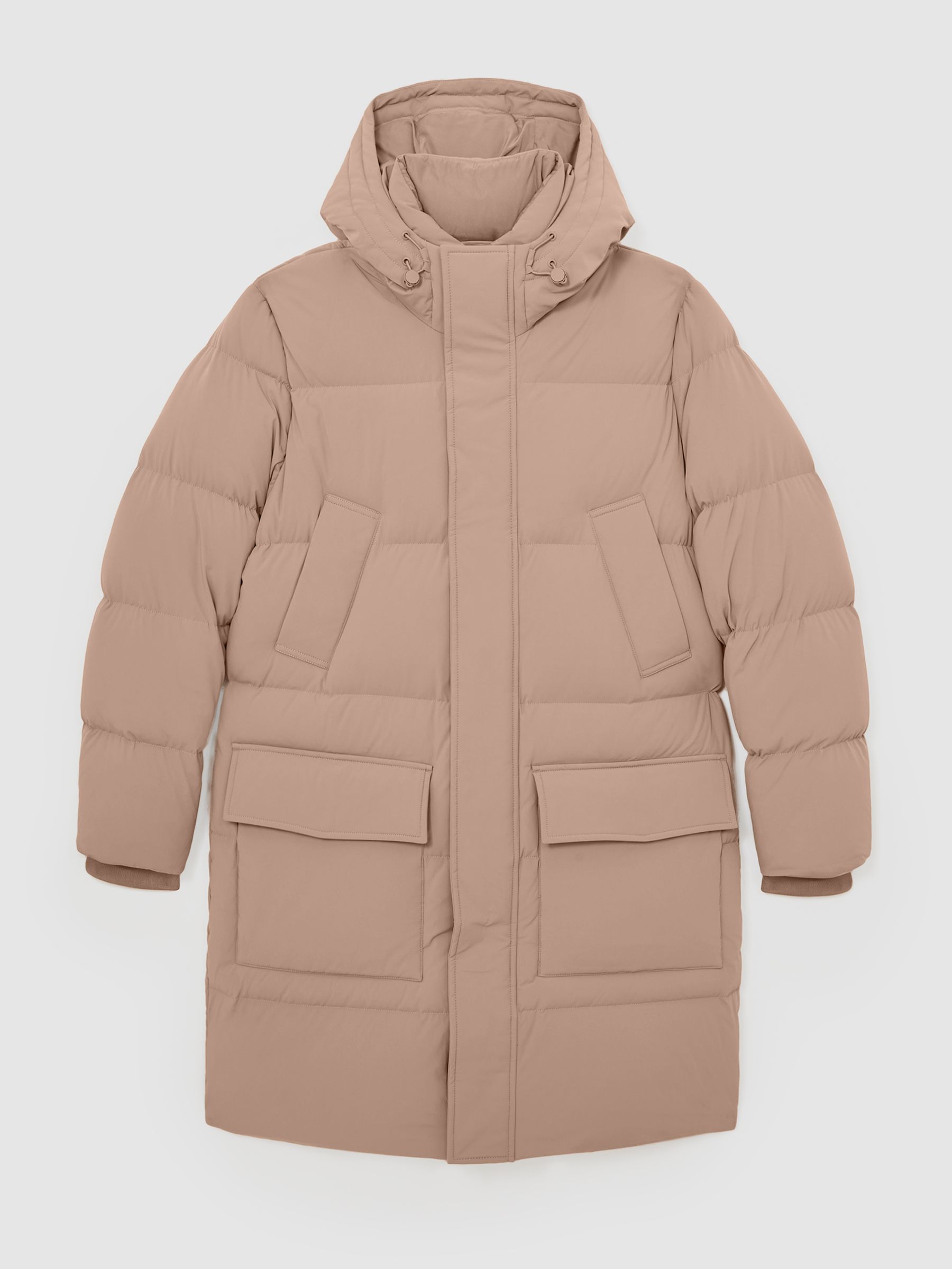 Longline Quilted Puffer Jacket in Light Camel Brown - Image 2 of 7