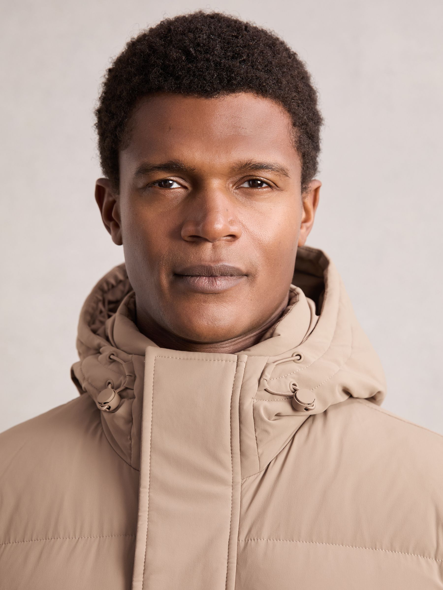 Longline Quilted Puffer Jacket in Light Camel Brown - Image 5 of 7