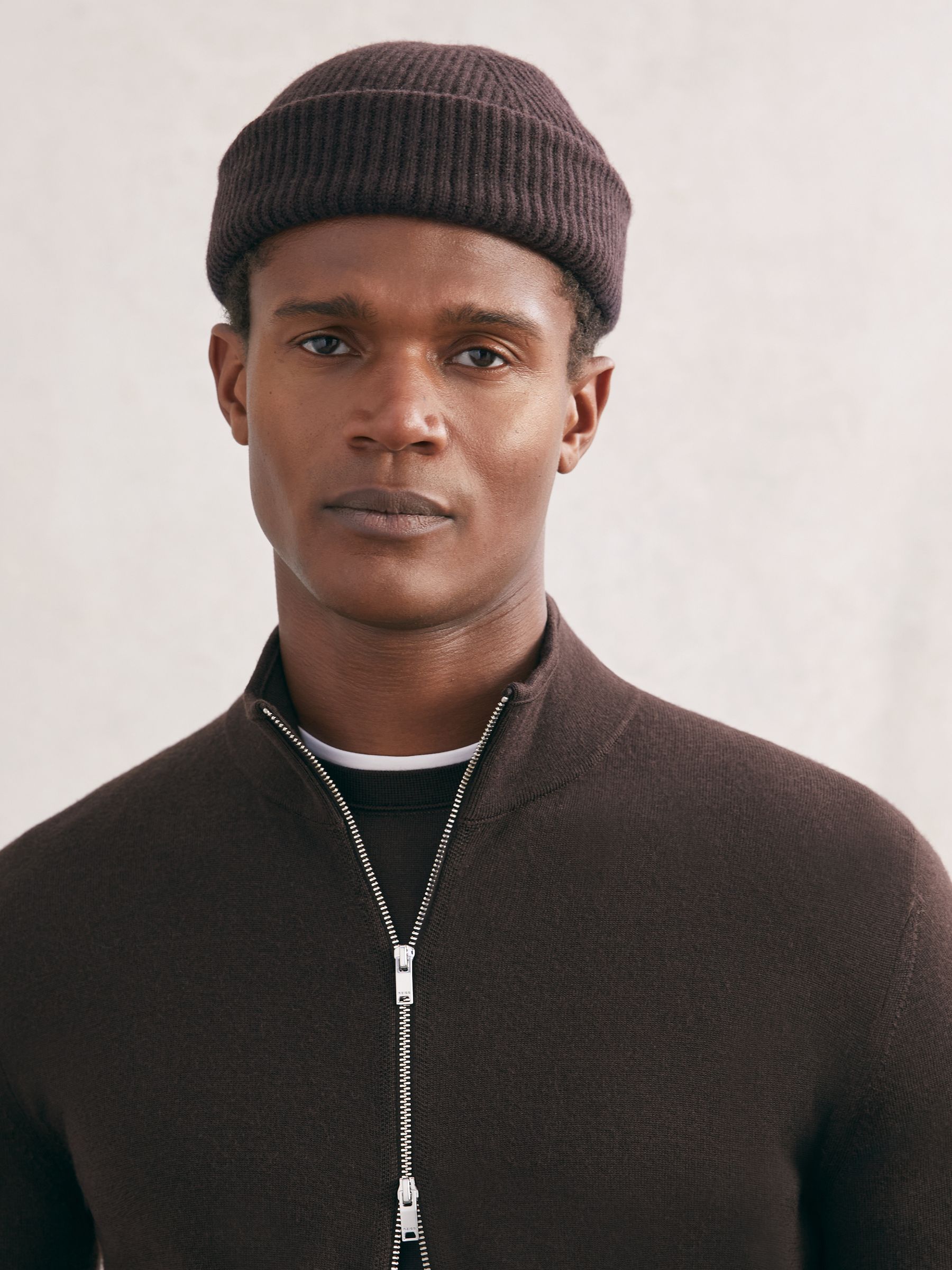 Merino Wool Zip-Through Cardigan in Chocolate Brown - Image 4 of 6