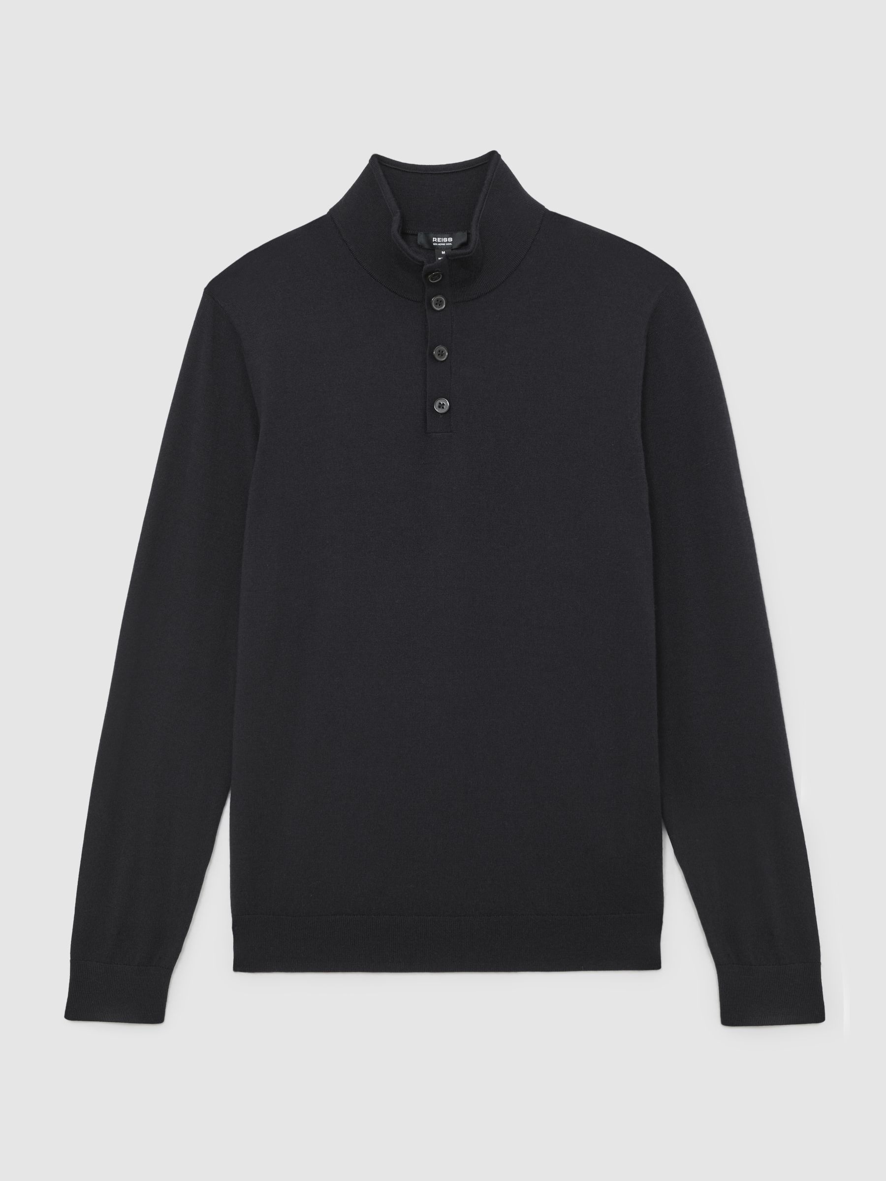 Wool Half-Button Funnel Jumper in Navy - image 1