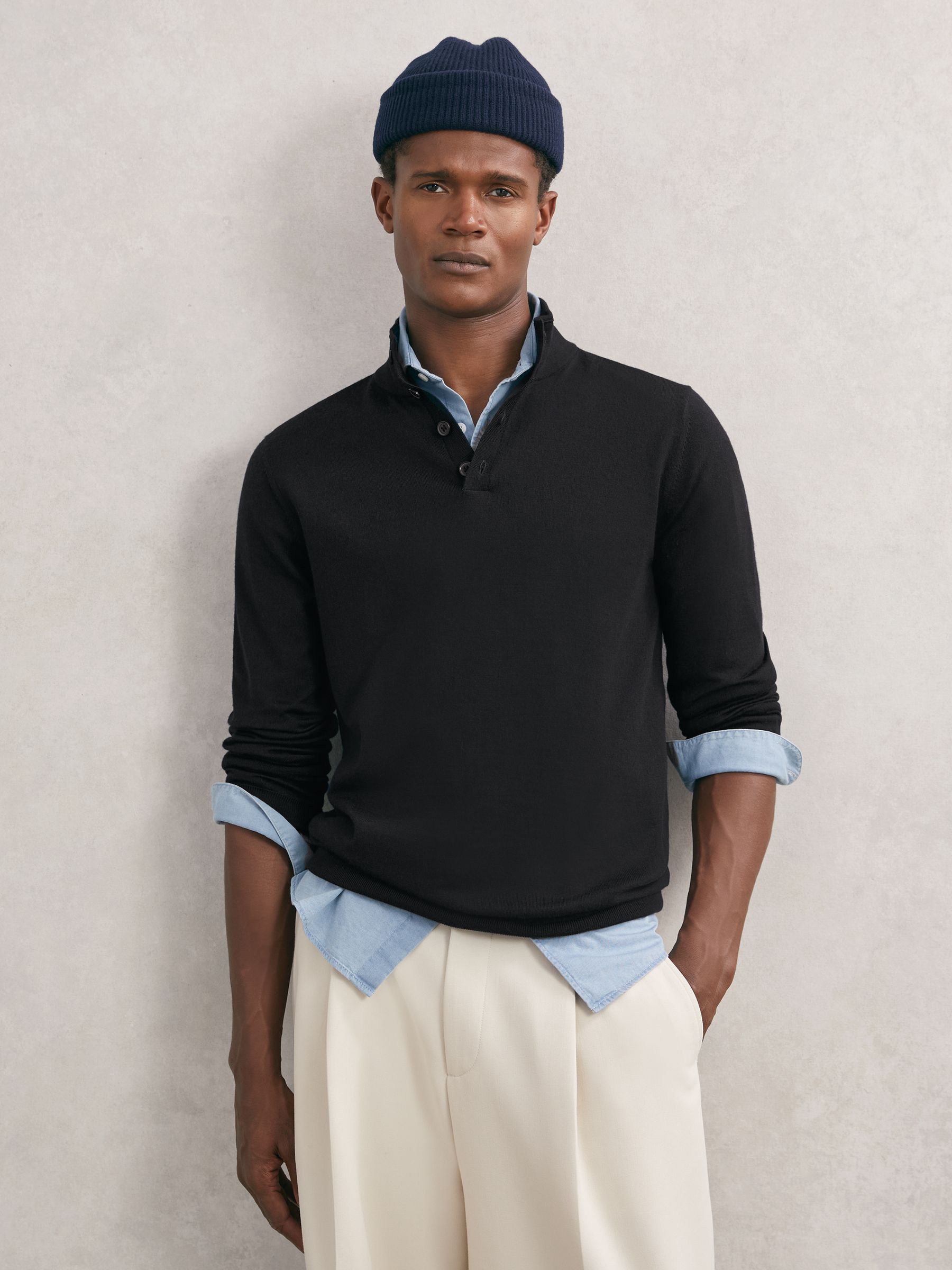 Wool Half-Button Funnel Jumper in Navy - image 5