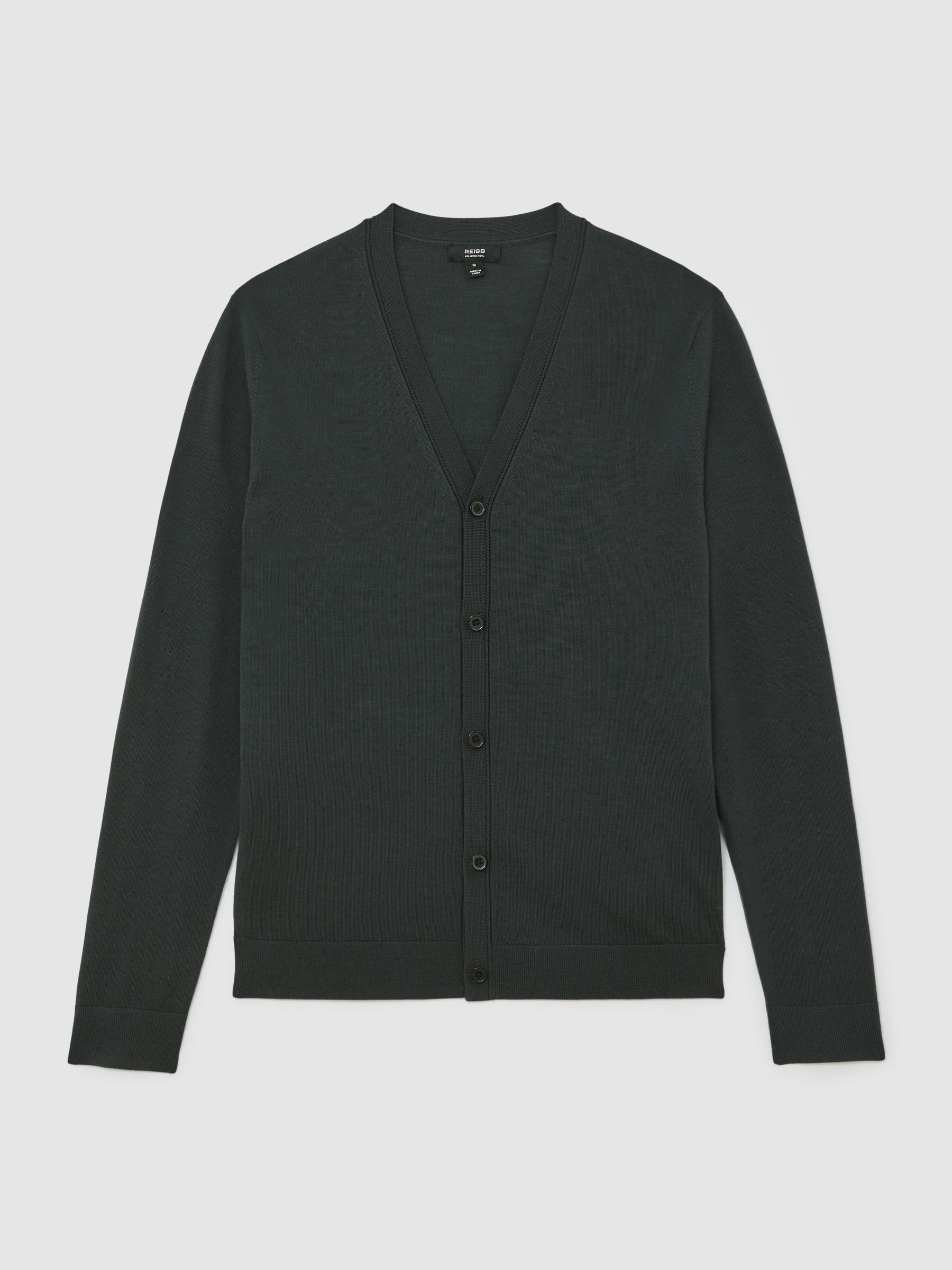 Merino Wool Button-Through Cardigan in Bottle Green - Image 2 of 6