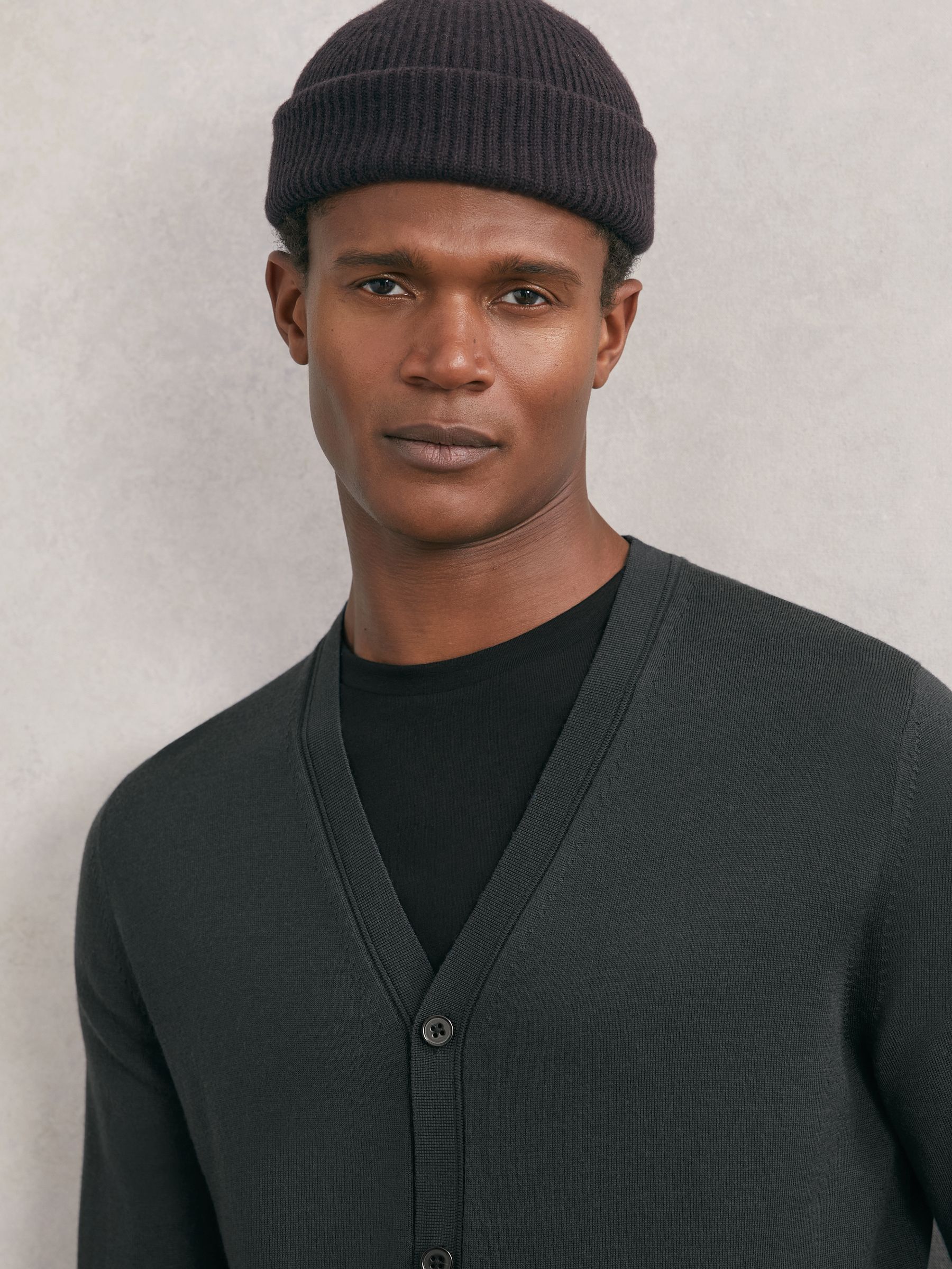 Wool Button-Through Cardigan in Bottle Green - image 3