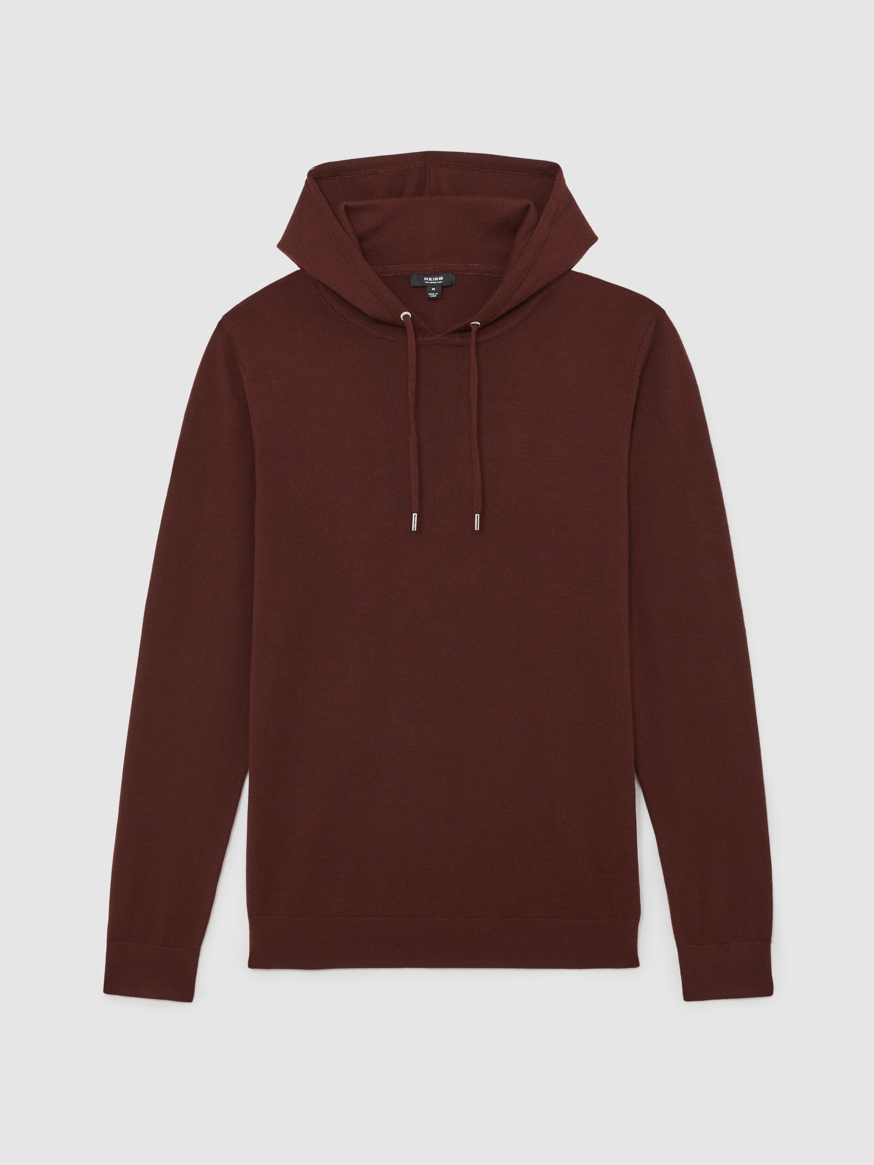 Merino Wool Drawstring Hoodie in Port Red - Image 2 of 5