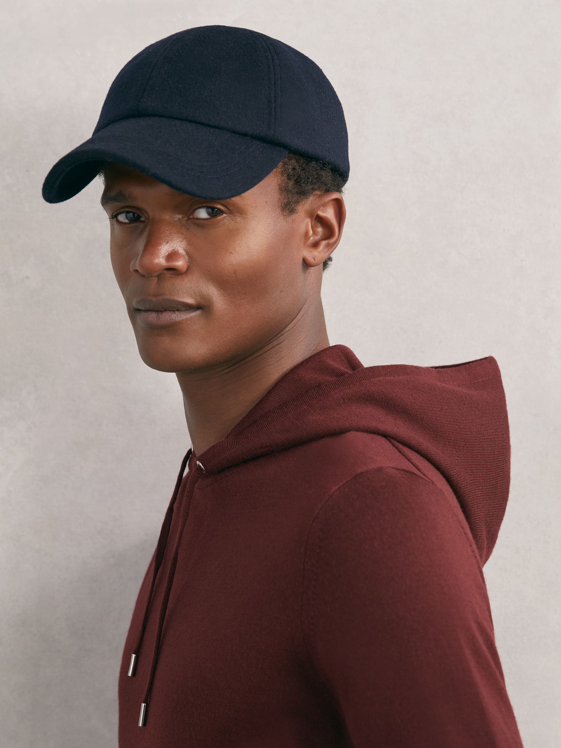 Wool Drawstring Hoodie in Port Red - image 3