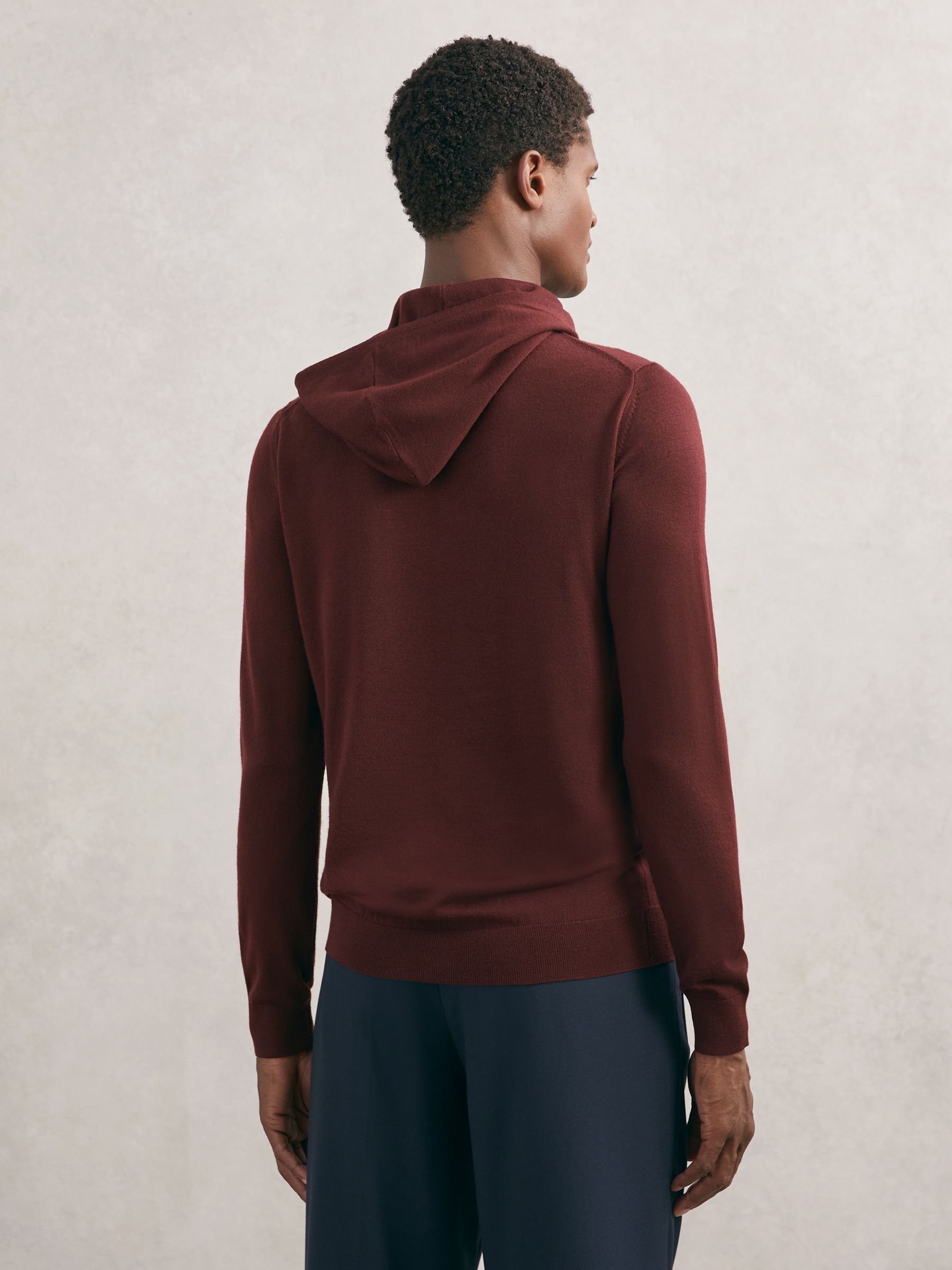 Wool Drawstring Hoodie in Port Red - image 5