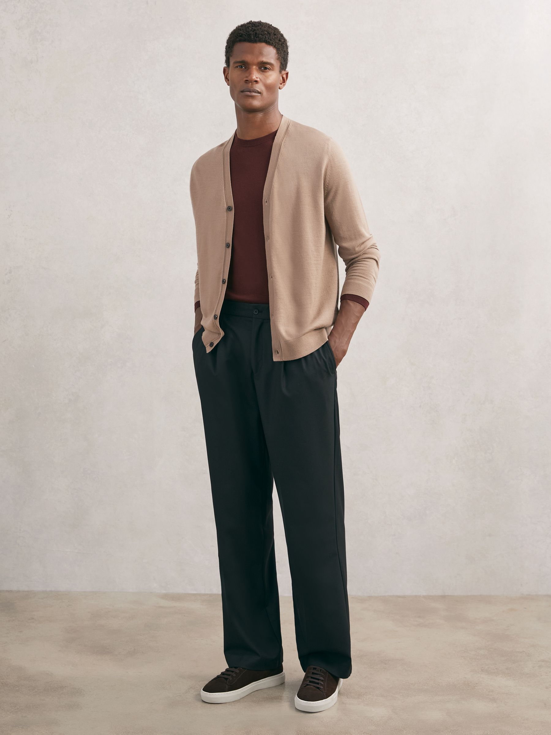 Merino Wool Button-Through Cardigan in Camel Brown - Image 3 of 6