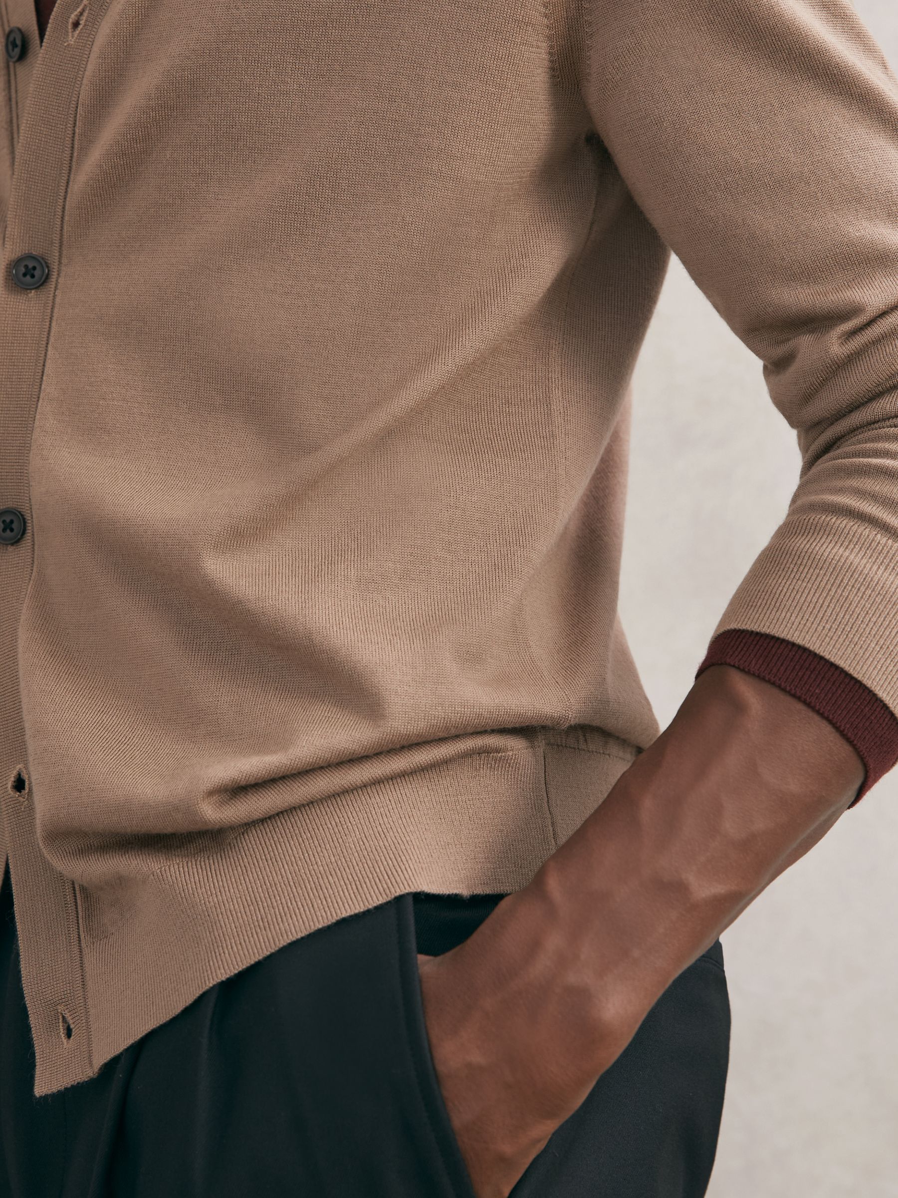 Merino Wool Button-Through Cardigan in Camel Brown - Image 4 of 6