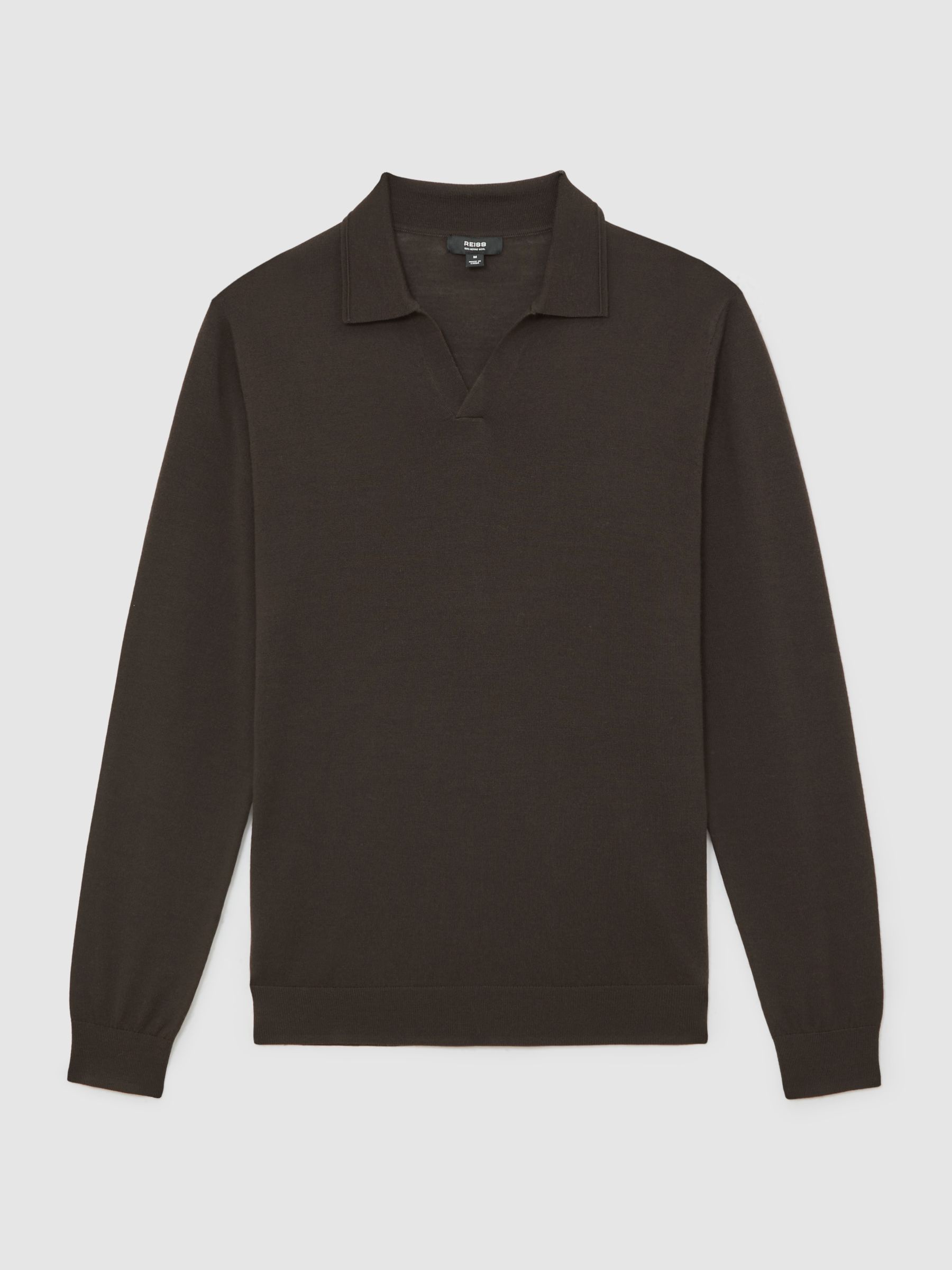 Merino Wool Open-Collar Polo Shirt in Chocolate Brown - Image 2 of 6