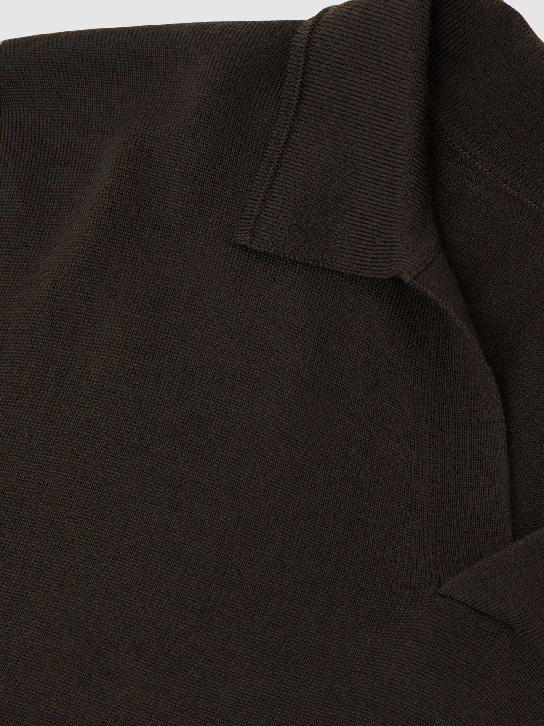 Merino Wool Open-Collar Polo Shirt in Chocolate Brown - Image 6 of 6