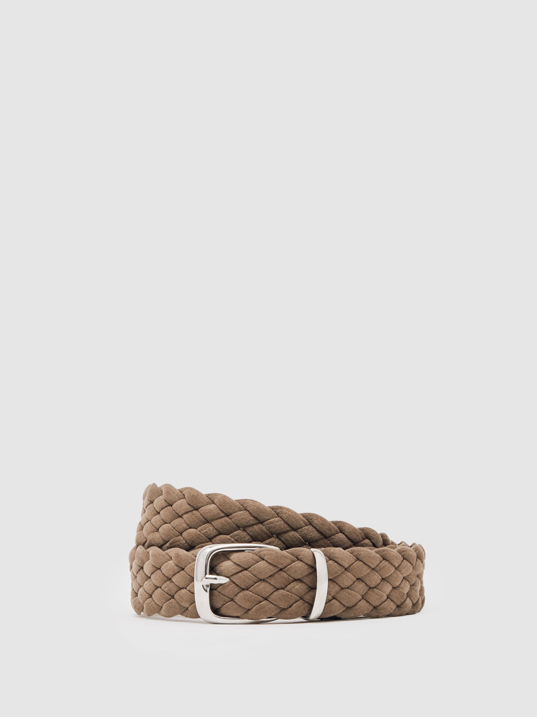 Suede Woven Belt in Light Stone - Image 1 of 4 Suede Woven Belt in Light Stone - Image 1 of 4