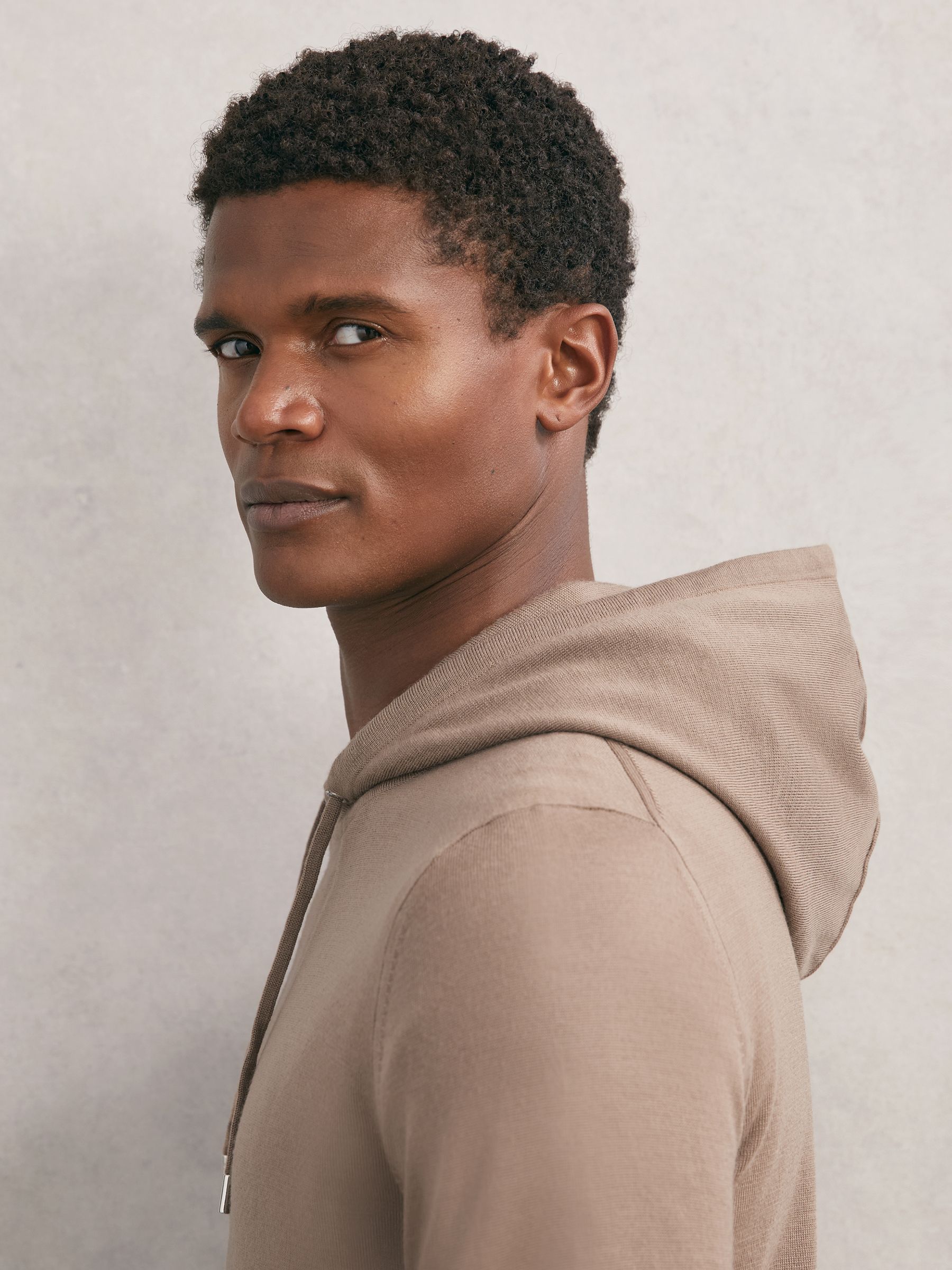 Wool Drawstring Hoodie in Camel Brown - image 5