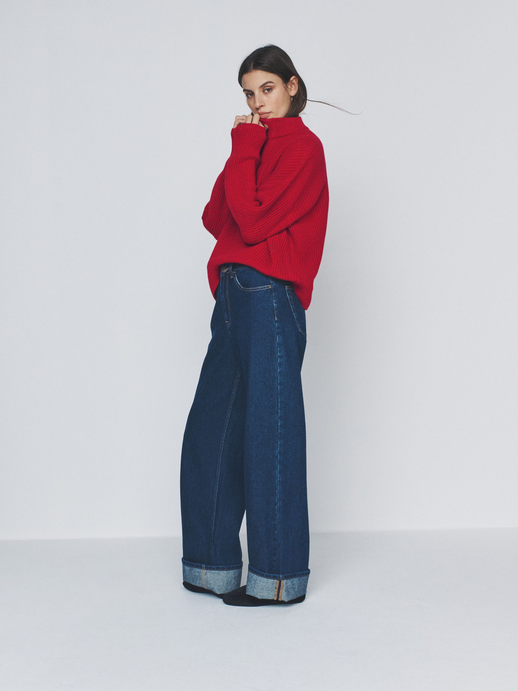 2 Pack Button Neck Chunky Ribbed Jumper Red/Cream & Navy Stripe - Image 4 of 6