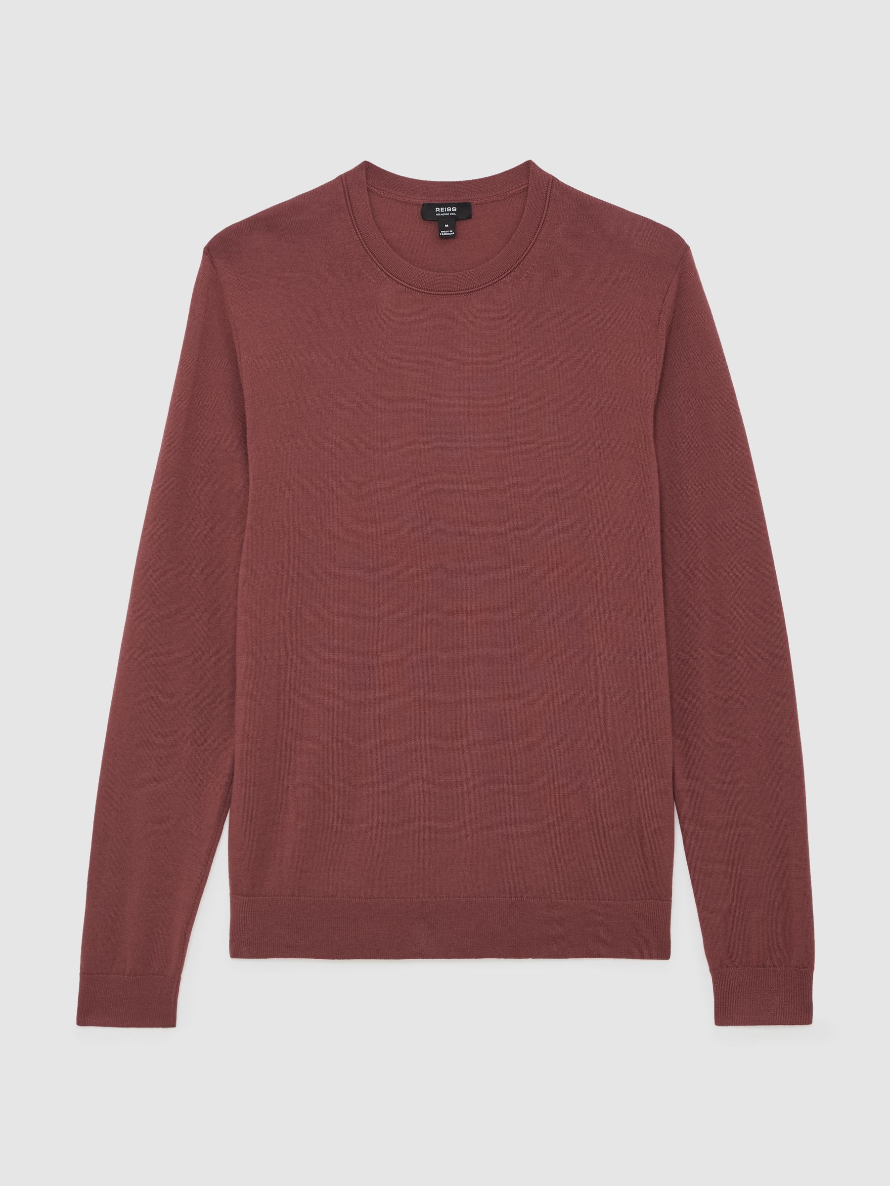 Merino Wool Crew Neck Jumper in Raspberry Pink - Image 2 of 6
