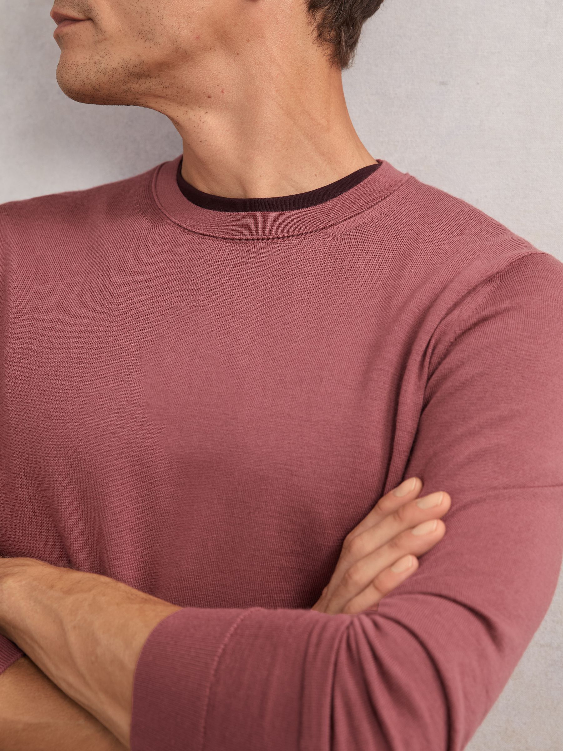 Wool Crew Neck Jumper in Raspberry Pink - image 5