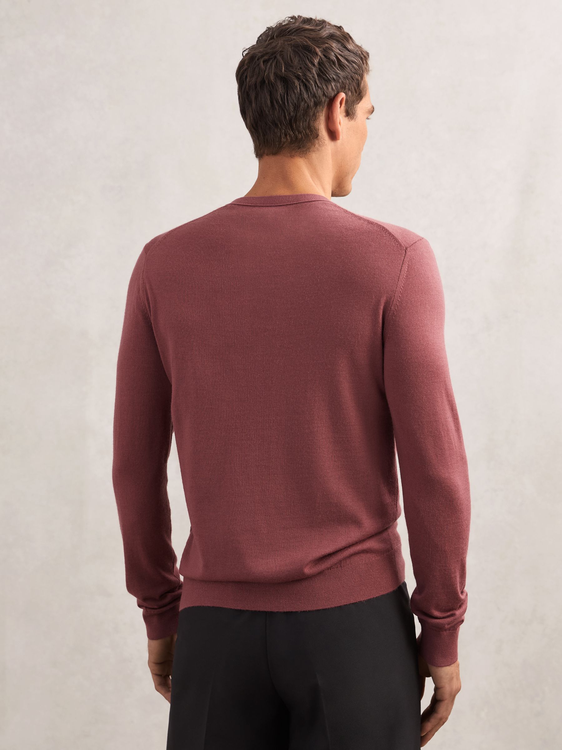 Wool Crew Neck Jumper in Raspberry Pink - image 4