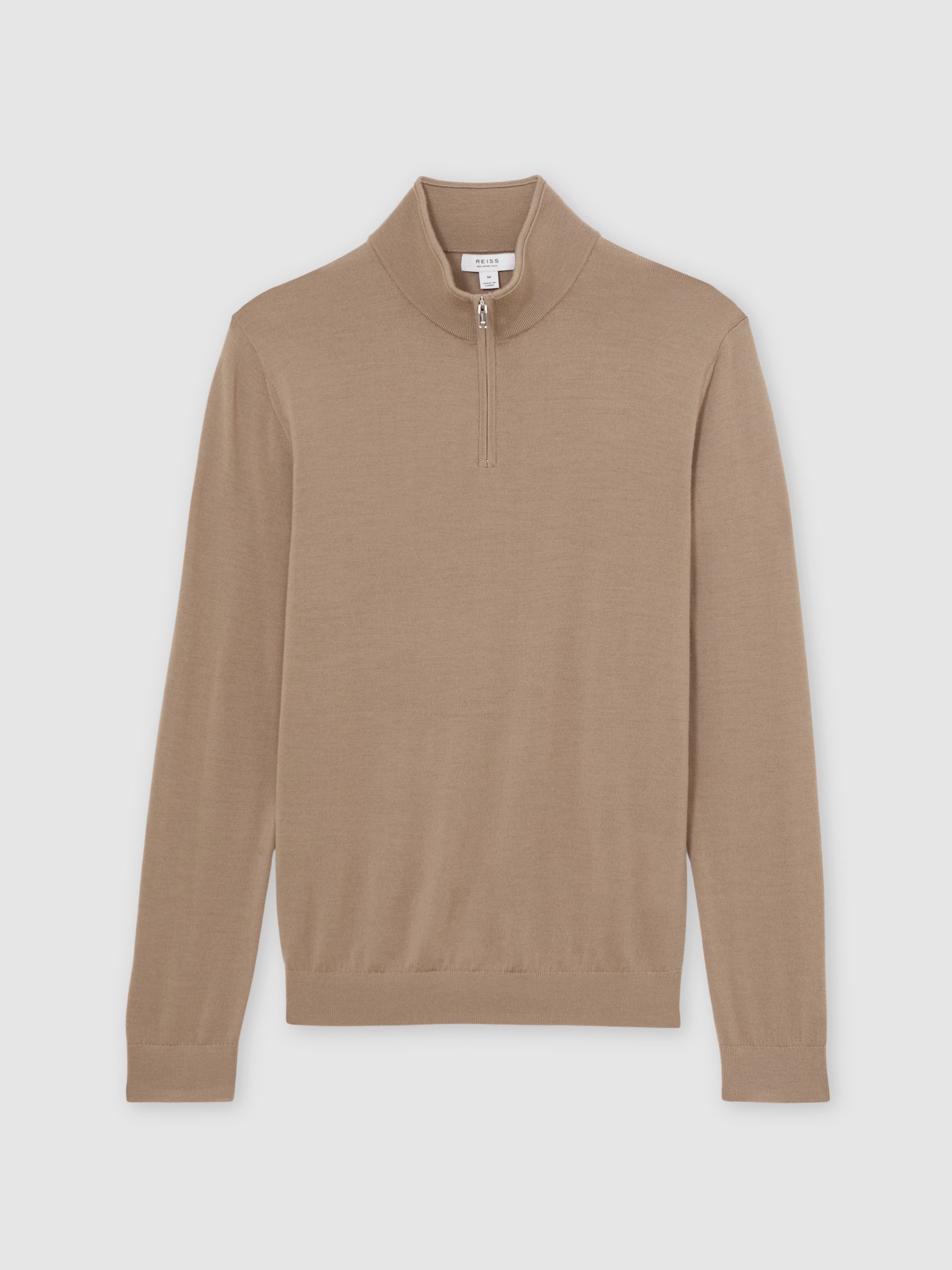 Wool Half-Zip Funnel Neck Jumper in Camel Brown - image 1