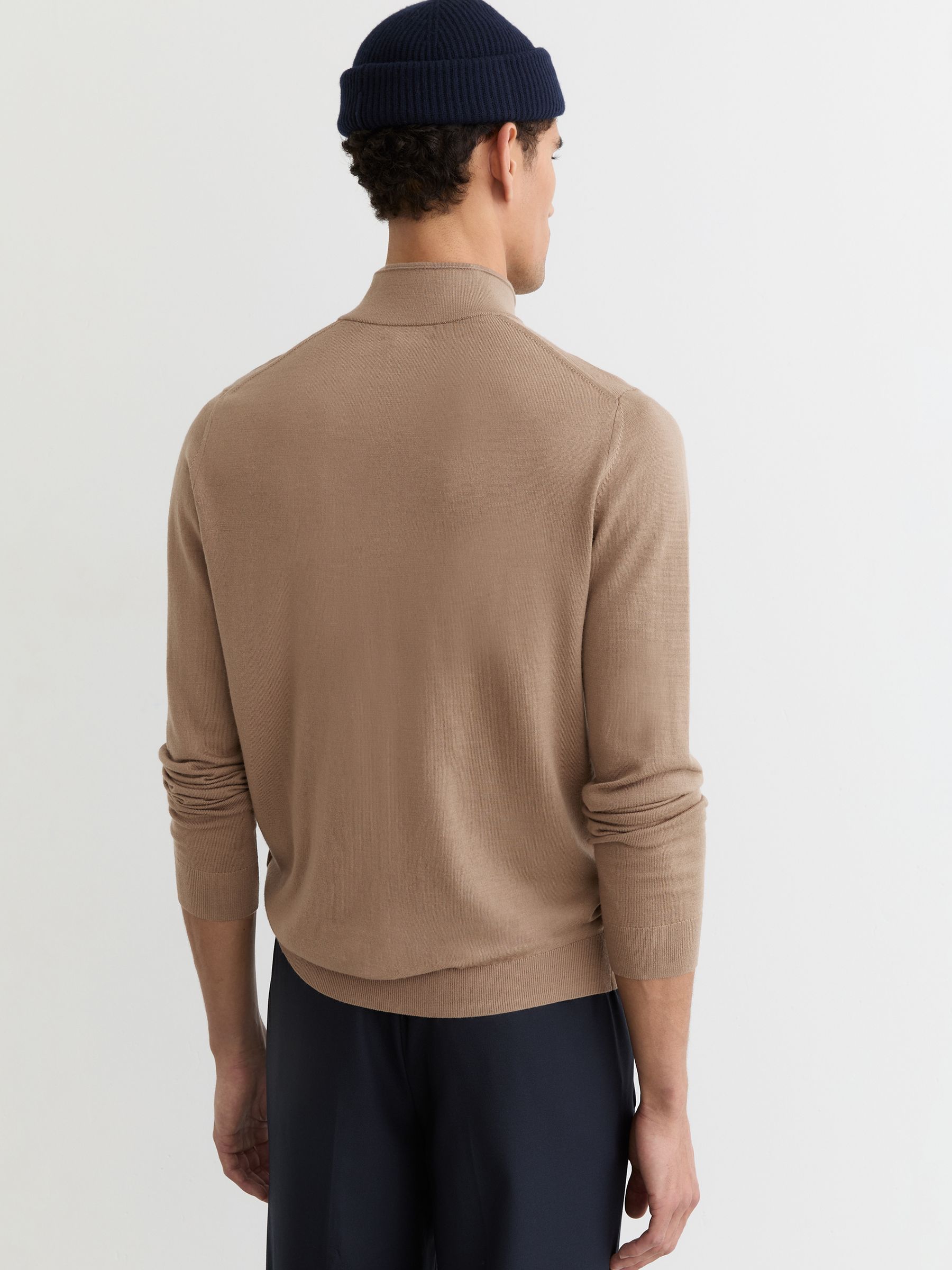 Wool Half-Zip Funnel Neck Jumper in Camel Brown - image 4