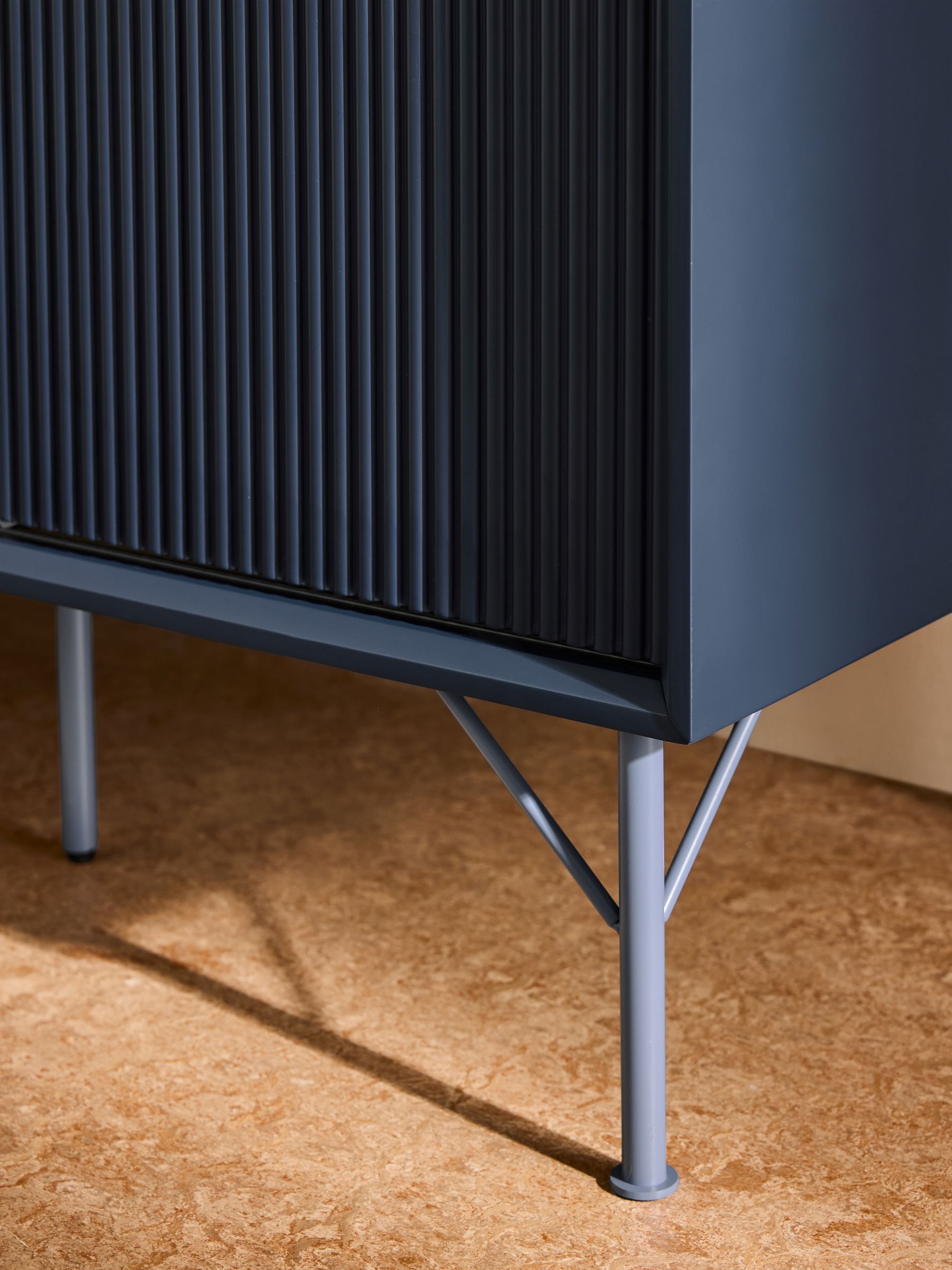 Elian Up to 50 Inch Sliding Door TV Unit in Navy Blue - Image 3 of 5