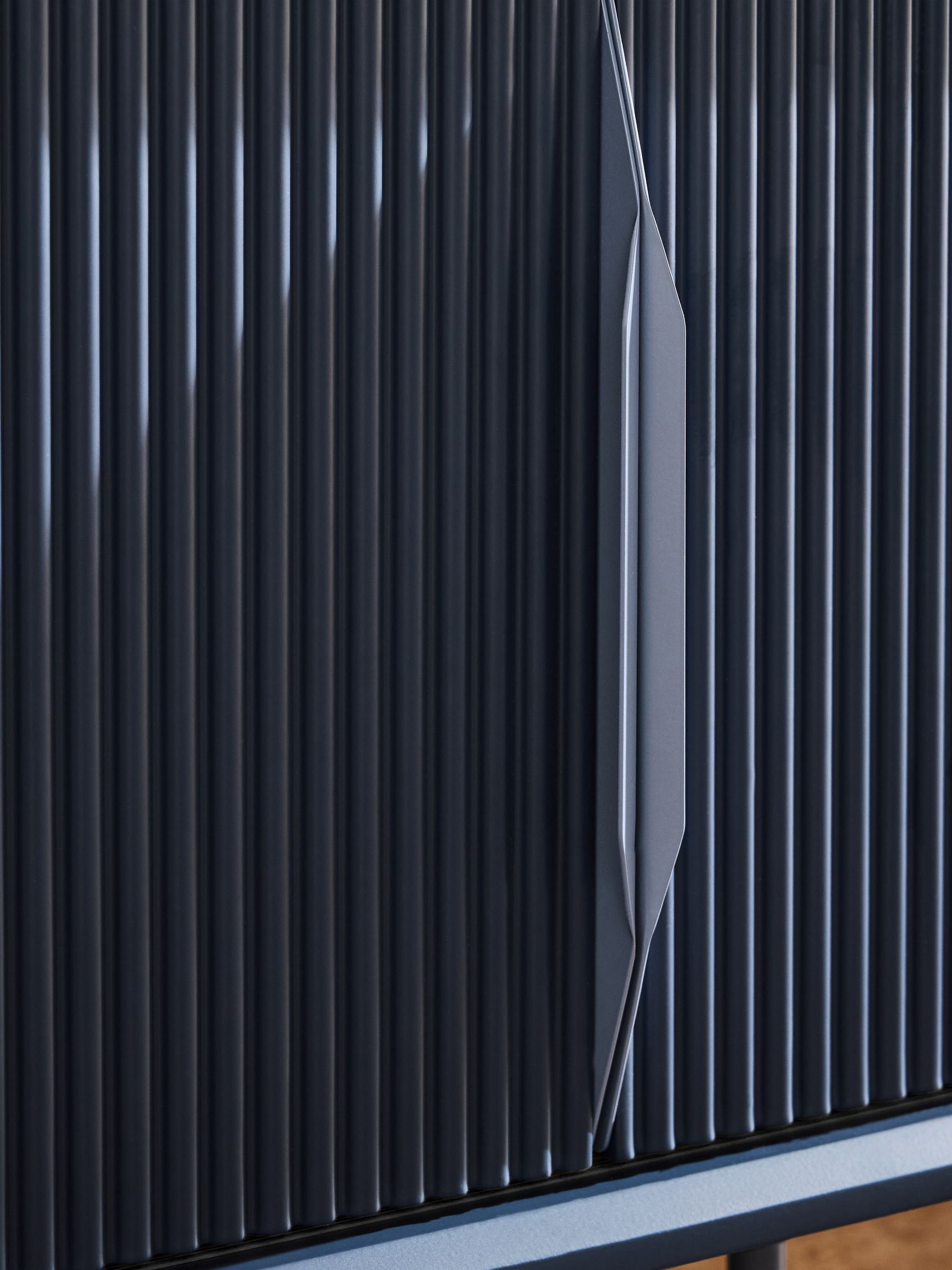 Elian Painted Up to 50 Inch Sliding Door TV Unit in Navy Blue - Image 6 of 10