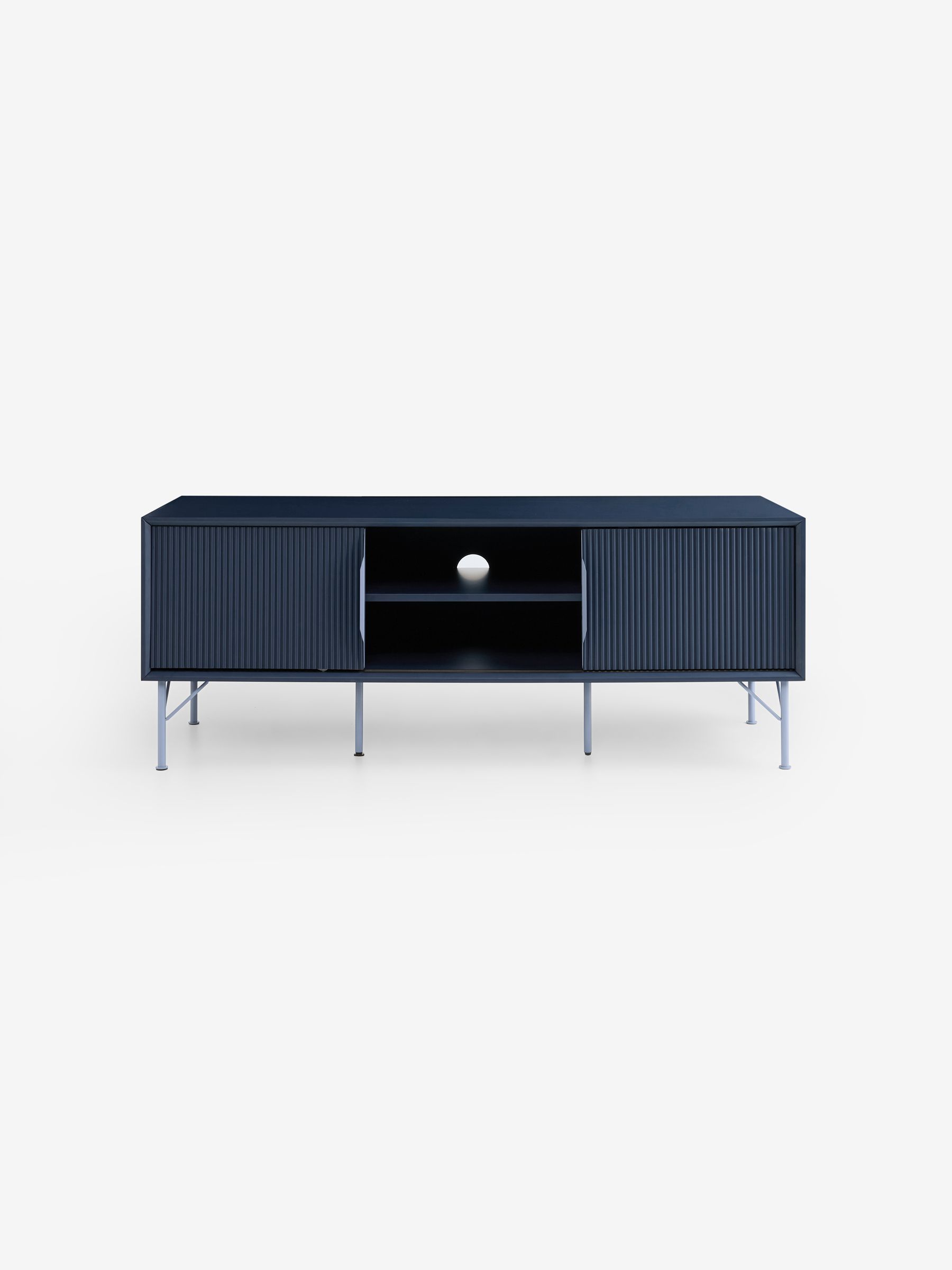 Elian Painted Up to 50 Inch Sliding Door TV Unit in Navy Blue - Image 7 of 10