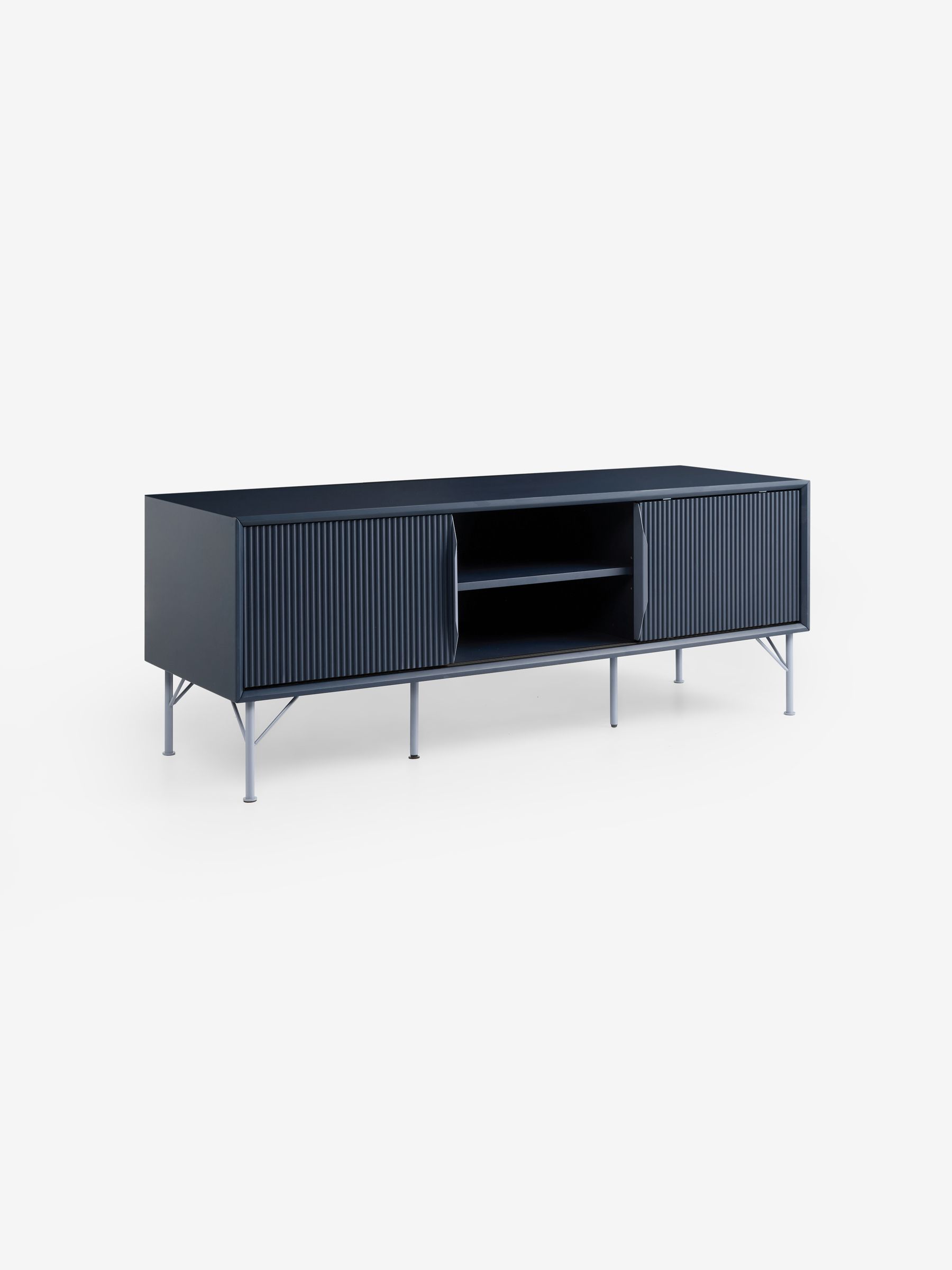 Elian Painted Up to 50 Inch Sliding Door TV Unit in Navy Blue - Image 8 of 10