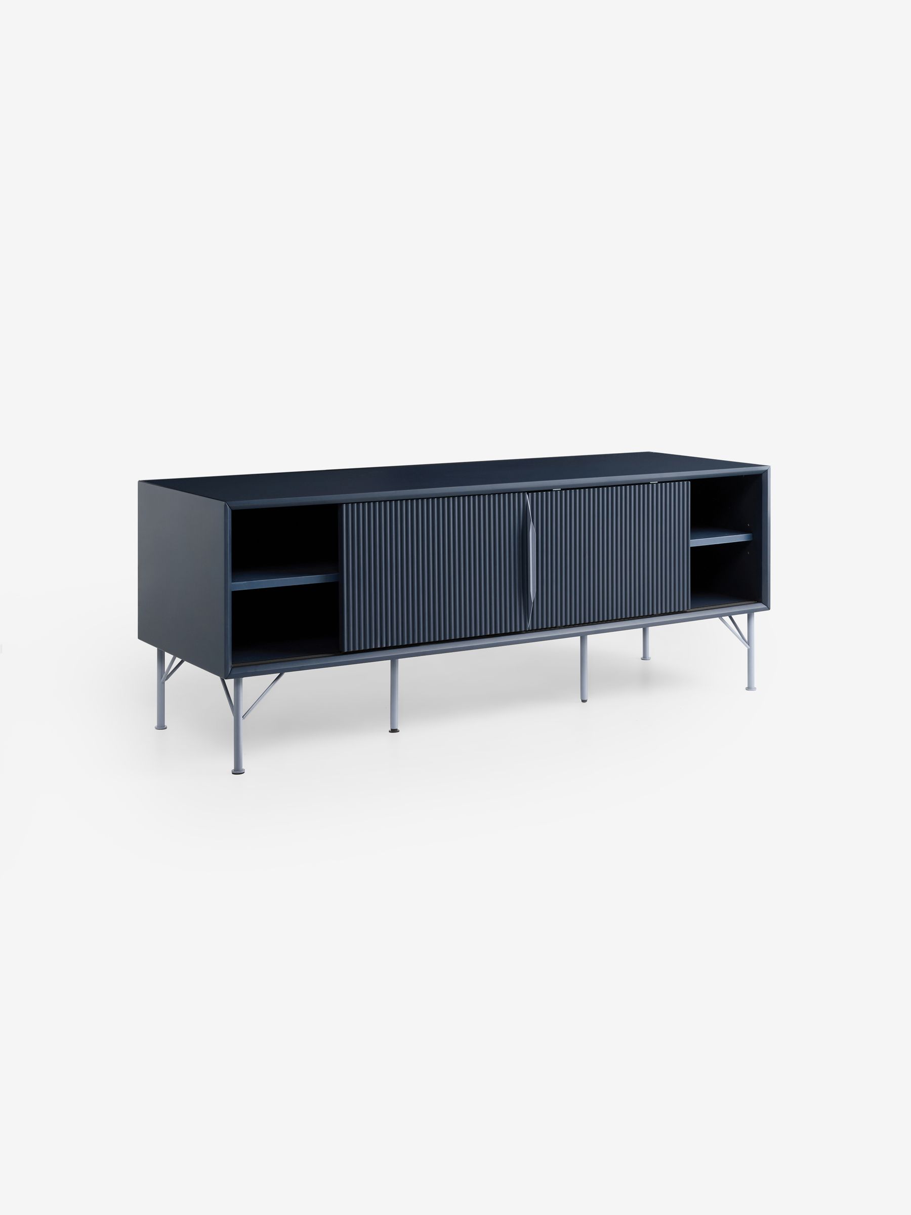 Elian Painted Up to 50 Inch Sliding Door TV Unit in Navy Blue - Image 9 of 10