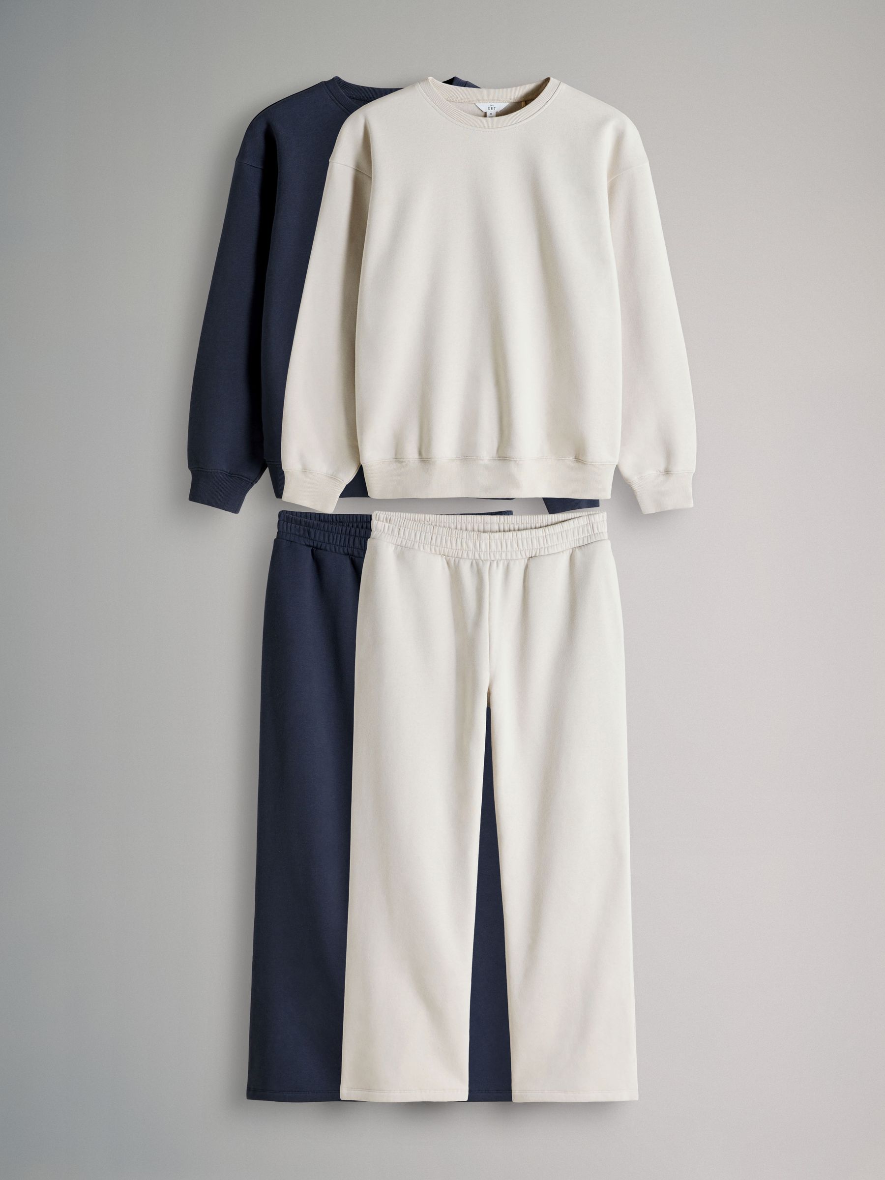 4 Pack Crew Neck Sweat and Wide Leg Joggers Navy/Oatmeal - Image 1 of 7