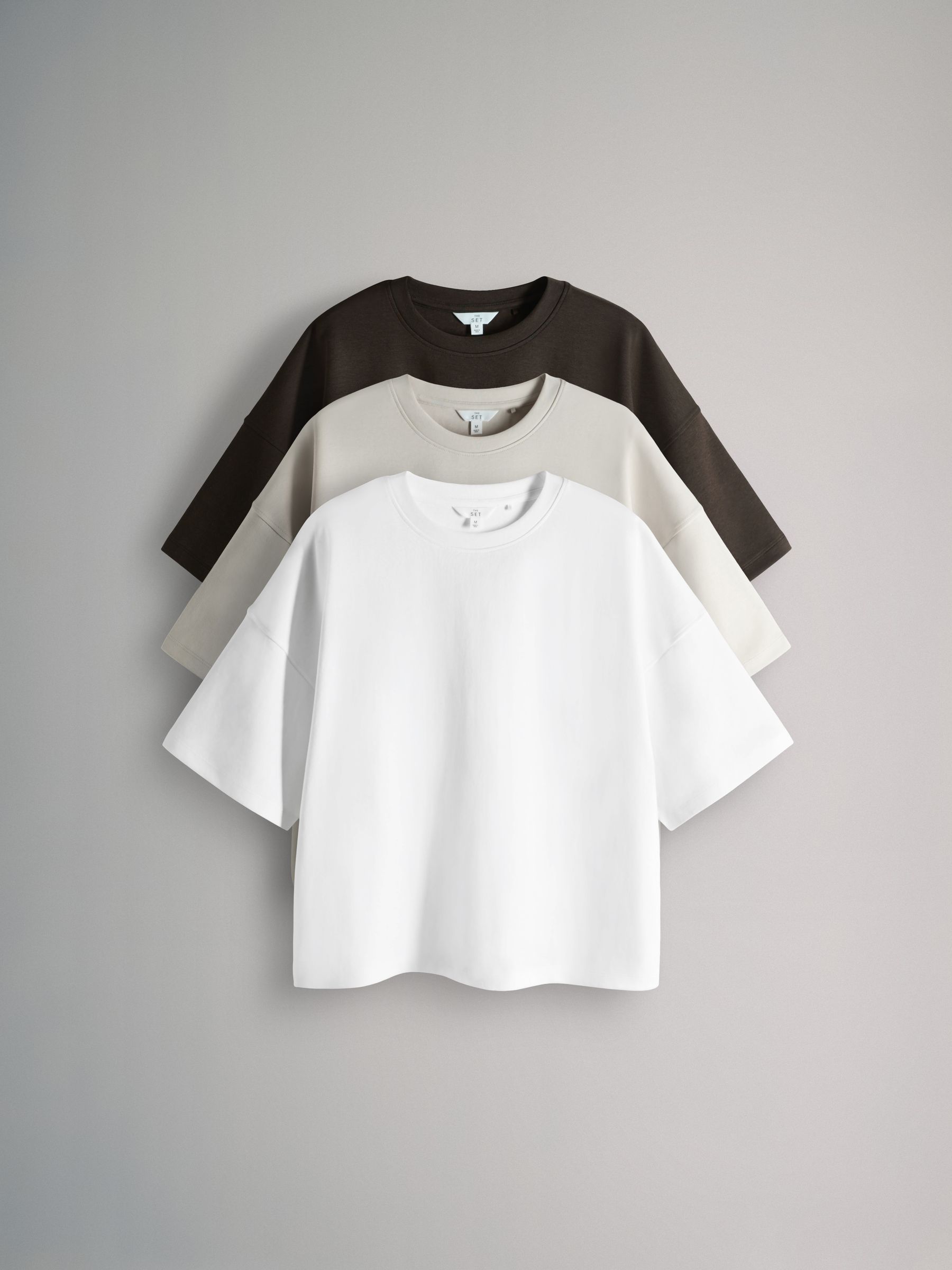 3 Pack Heavyweight Premium Boxy T-Shirts Chocolate Brown/Taupe Brown/White - Image 2 of 6