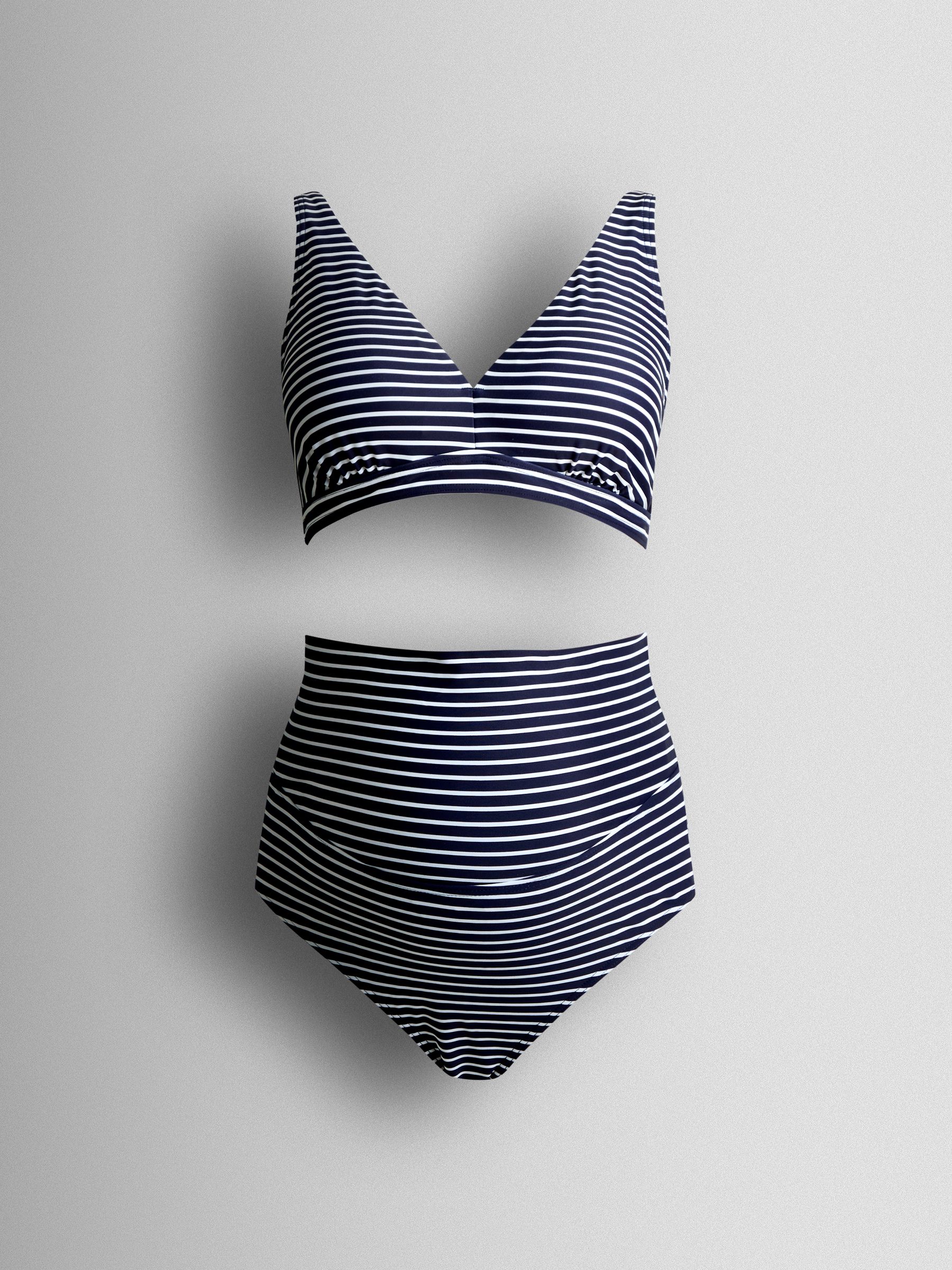 Blue Sleeveless V Neck Maternity Bikini 2-Piece Set - Image 2 of 4