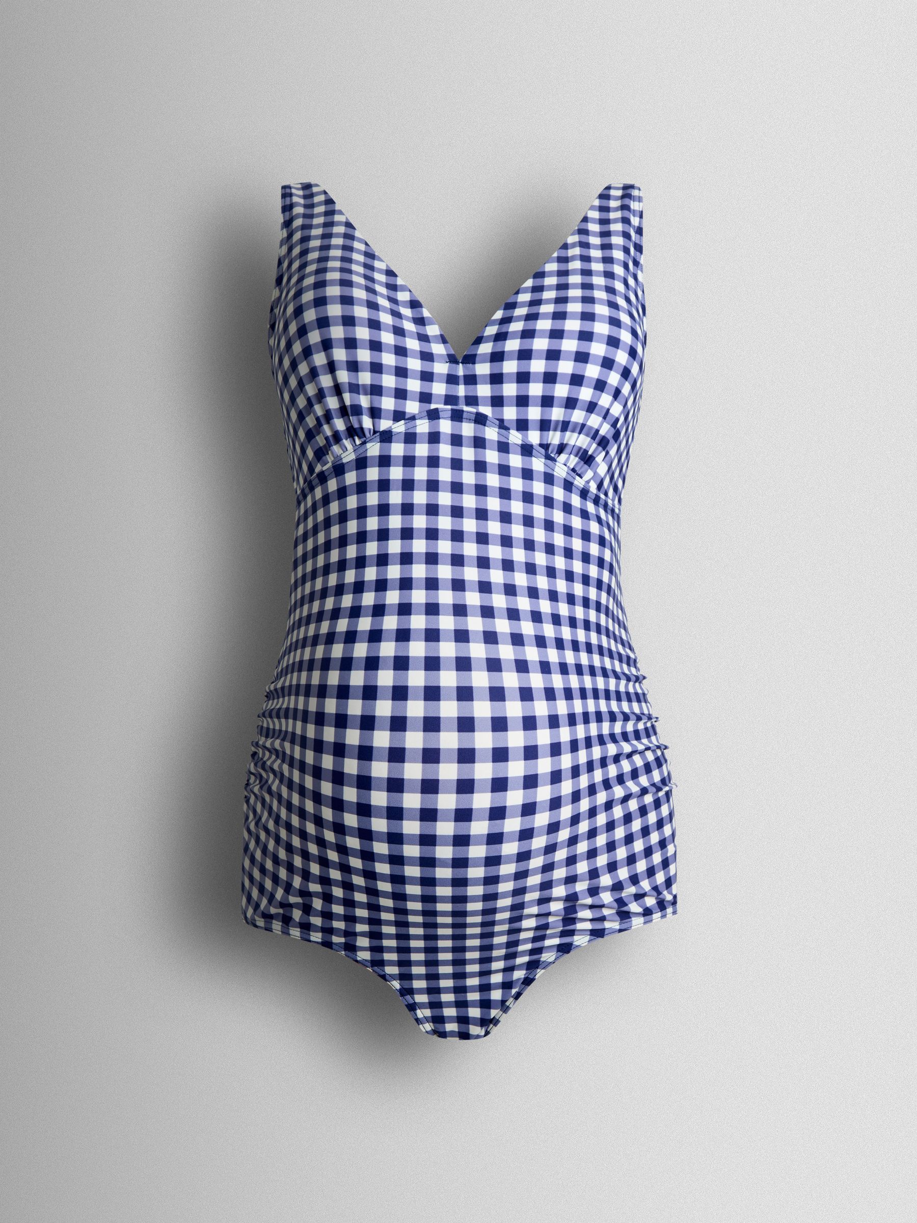 Navy Gingham Sleeveless V Neck Maternity Swimsuit - Image 2 of 4
