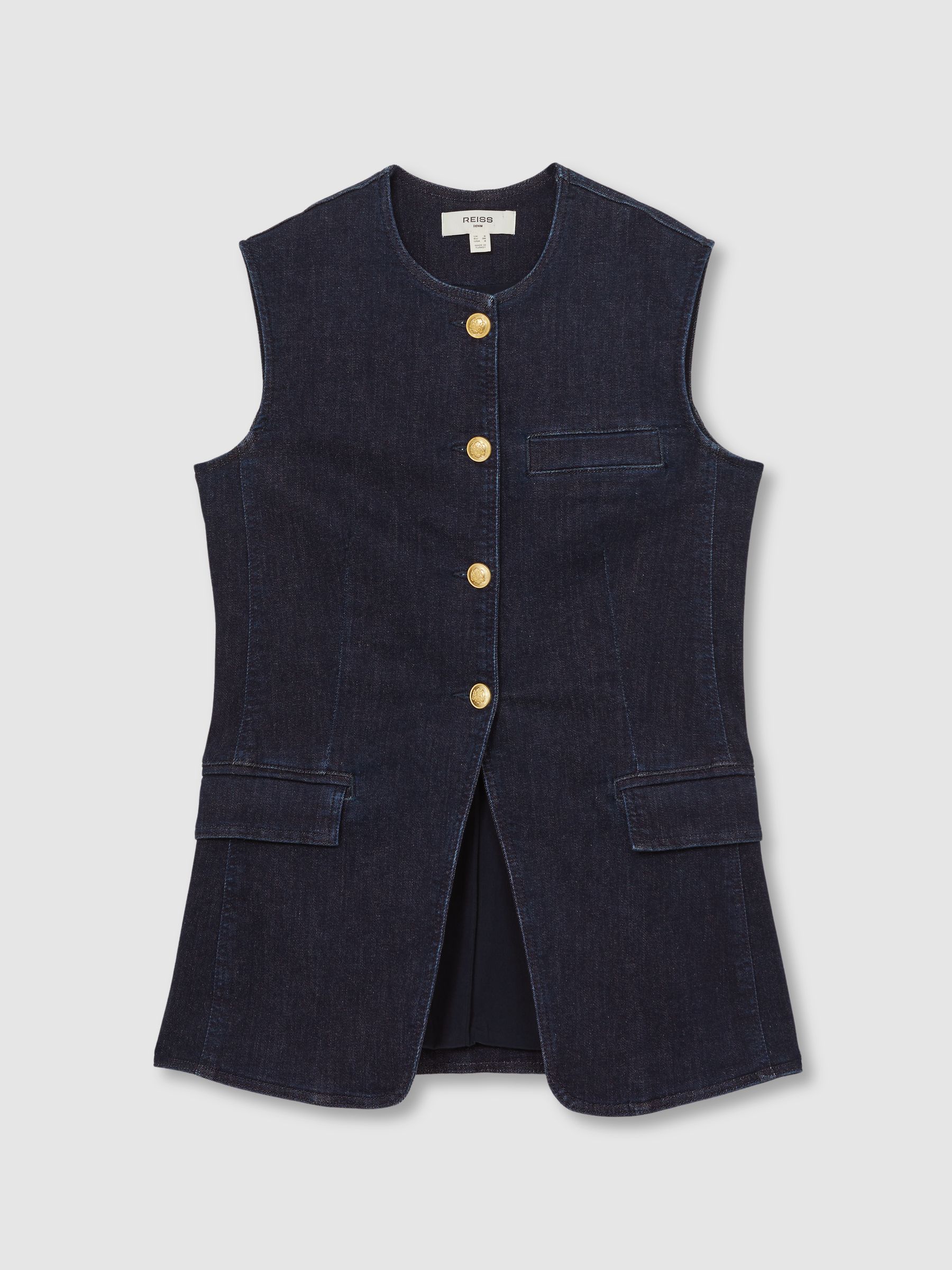 Denim Long-Line Waistcoat in Dark Blue - Image 2 of 6