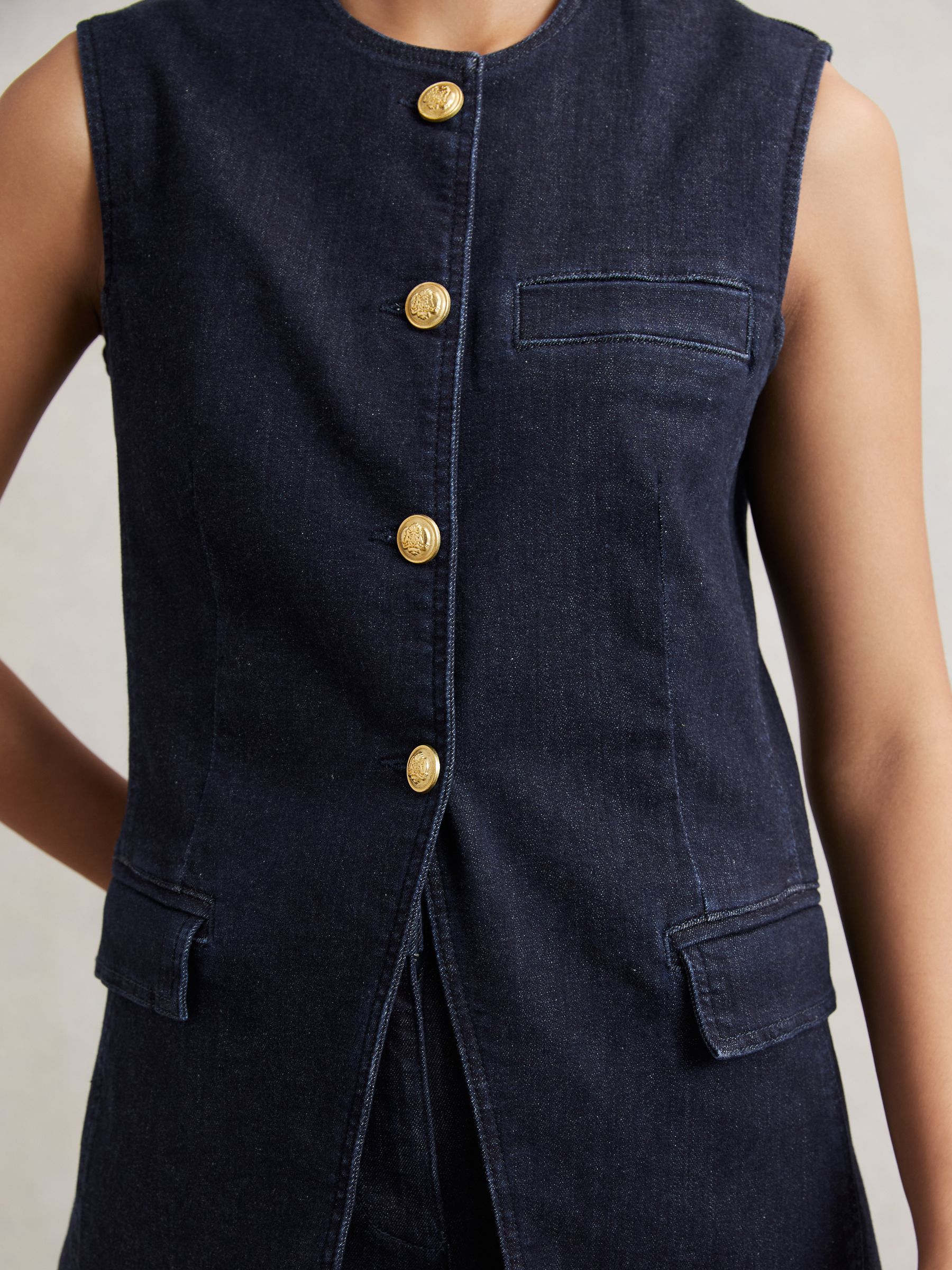 Denim Long-Line Waistcoat in Dark Blue - Image 3 of 6