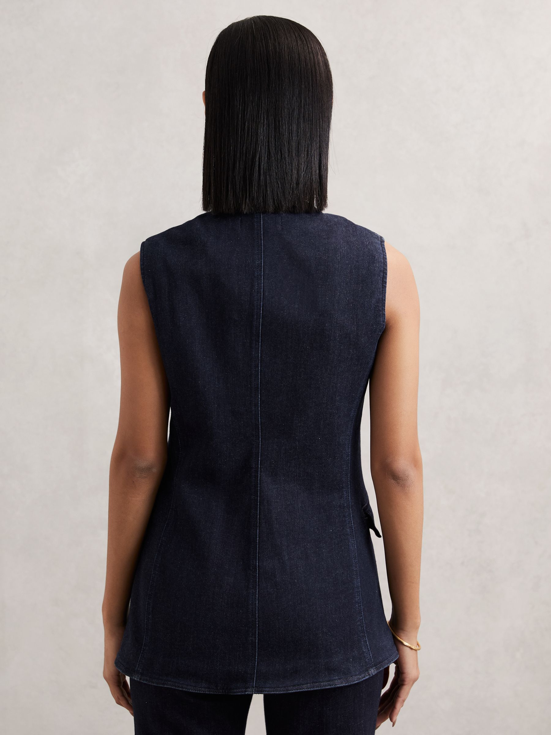 Denim Long-Line Waistcoat in Dark Blue - image 4