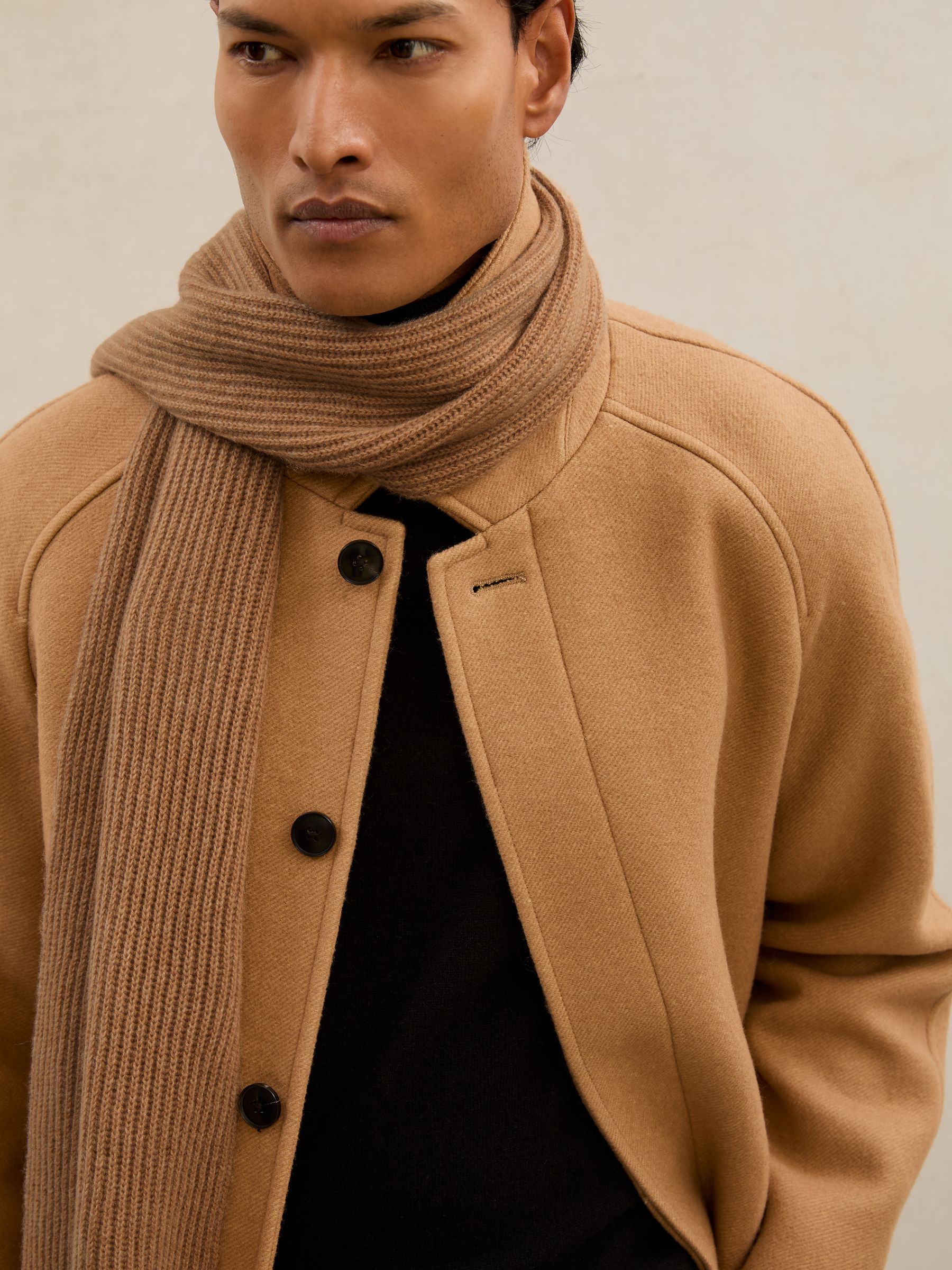 Atelier 100% Cashmere Rib-Knit Scarf in Oatmeal - Image 1 of 6 Atelier 100% Cashmere Rib-Knit Scarf in Oatmeal - Image 1 of 6