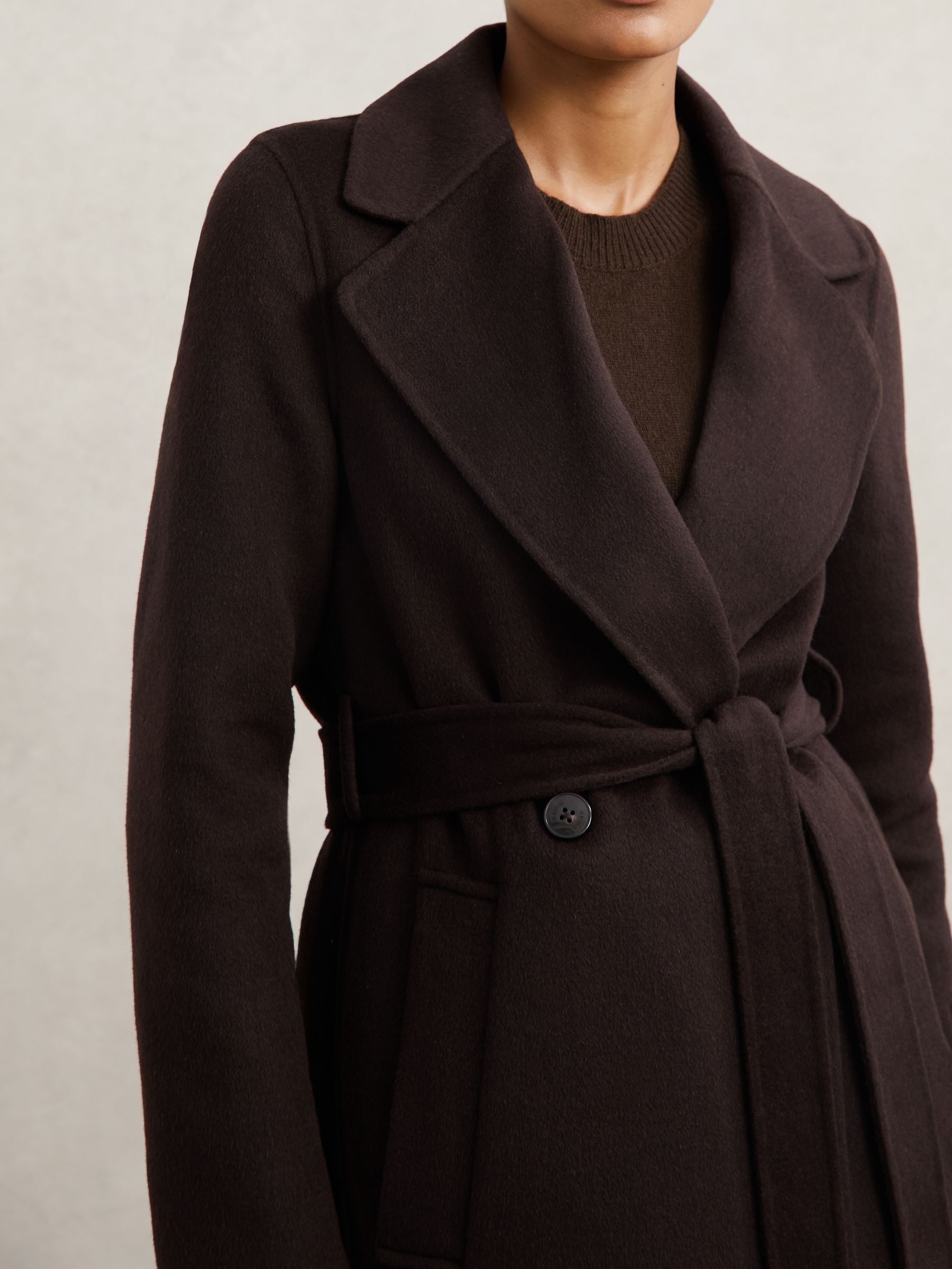 Faux-Fur Collar Blindseam Coat Wool-Blend in Chocolate Brown - image 5