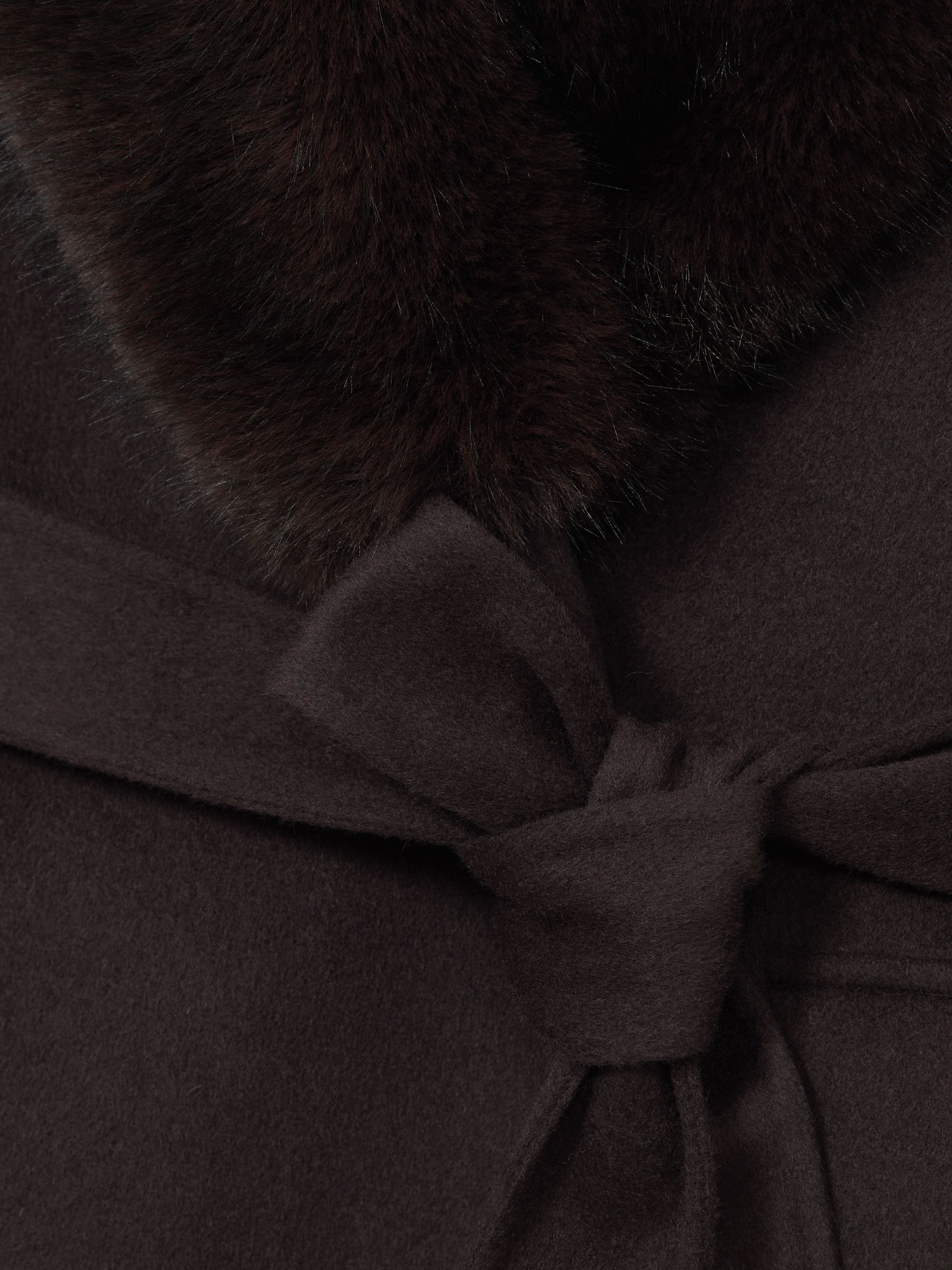Faux-Fur Collar Blindseam Coat Wool-Blend in Chocolate Brown - Image 8 of 8