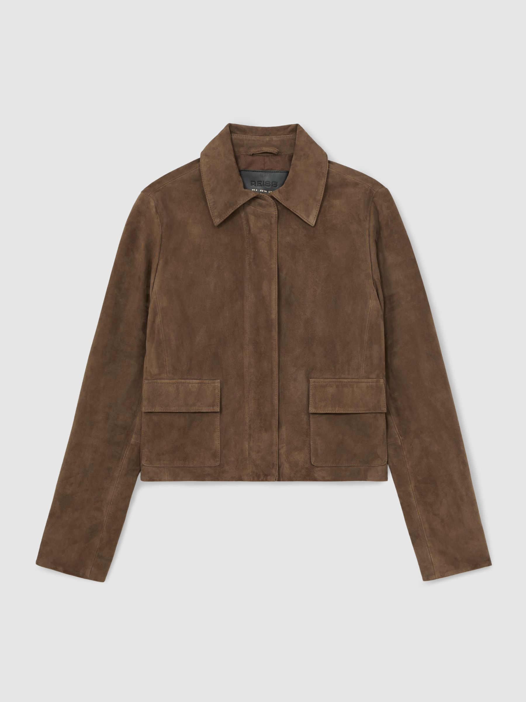 Suede Cropped Jacket in Taupe Neutral - Image 2 of 6