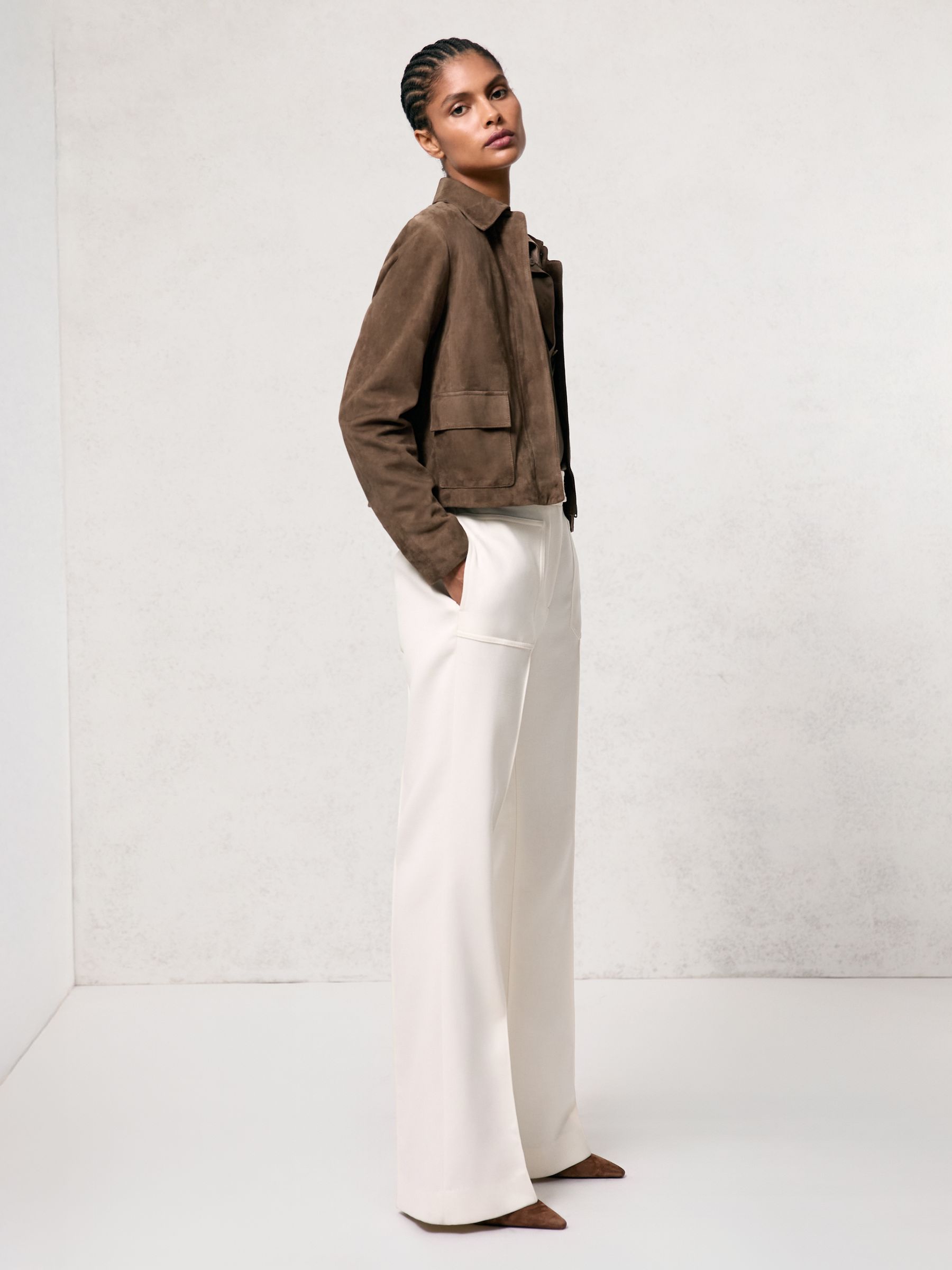 Suede Cropped Jacket in Taupe Neutral - Image 3 of 6