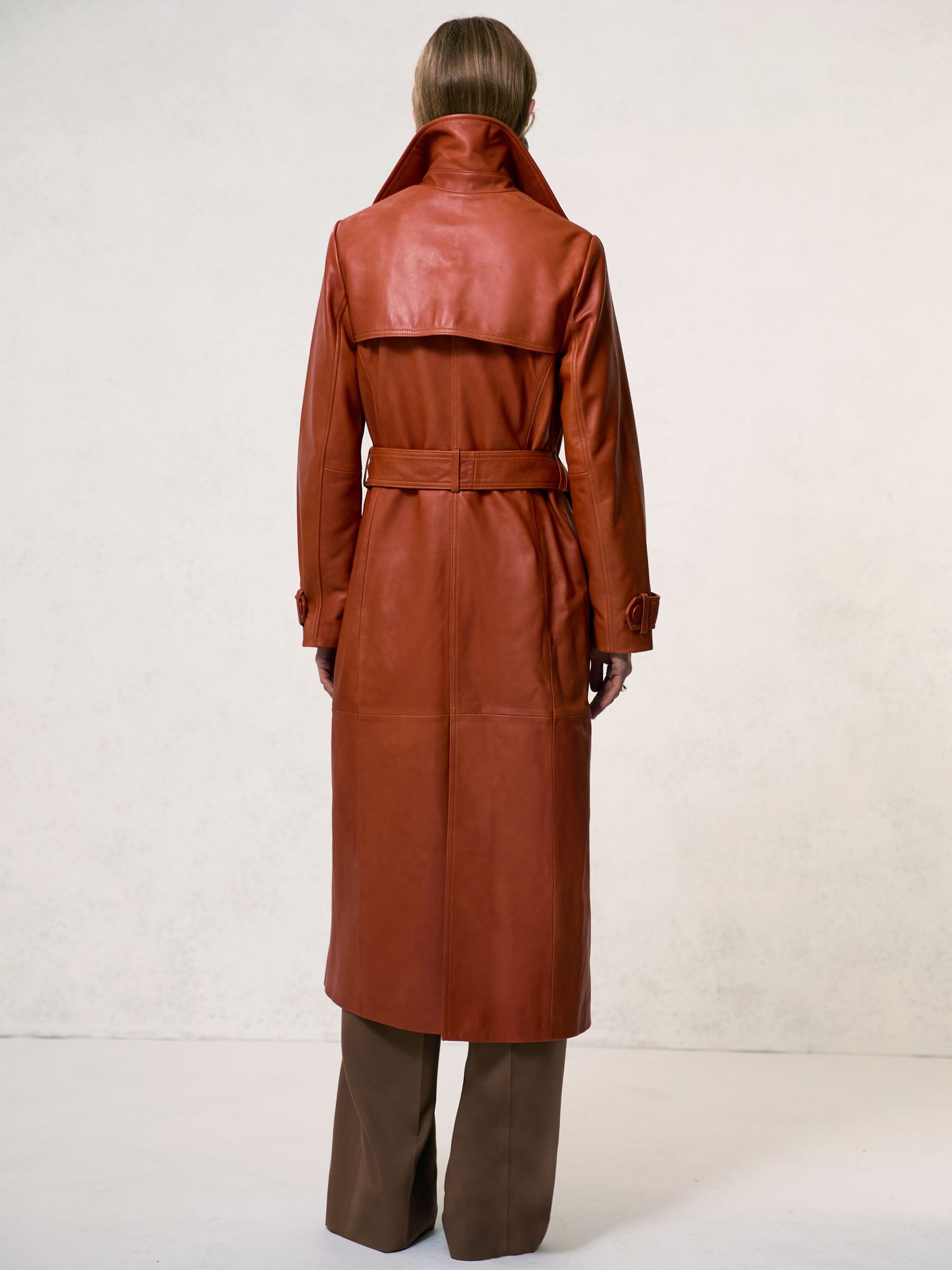 Leather Double-Breasted Trench Coat in Tan - Image 5 of 8