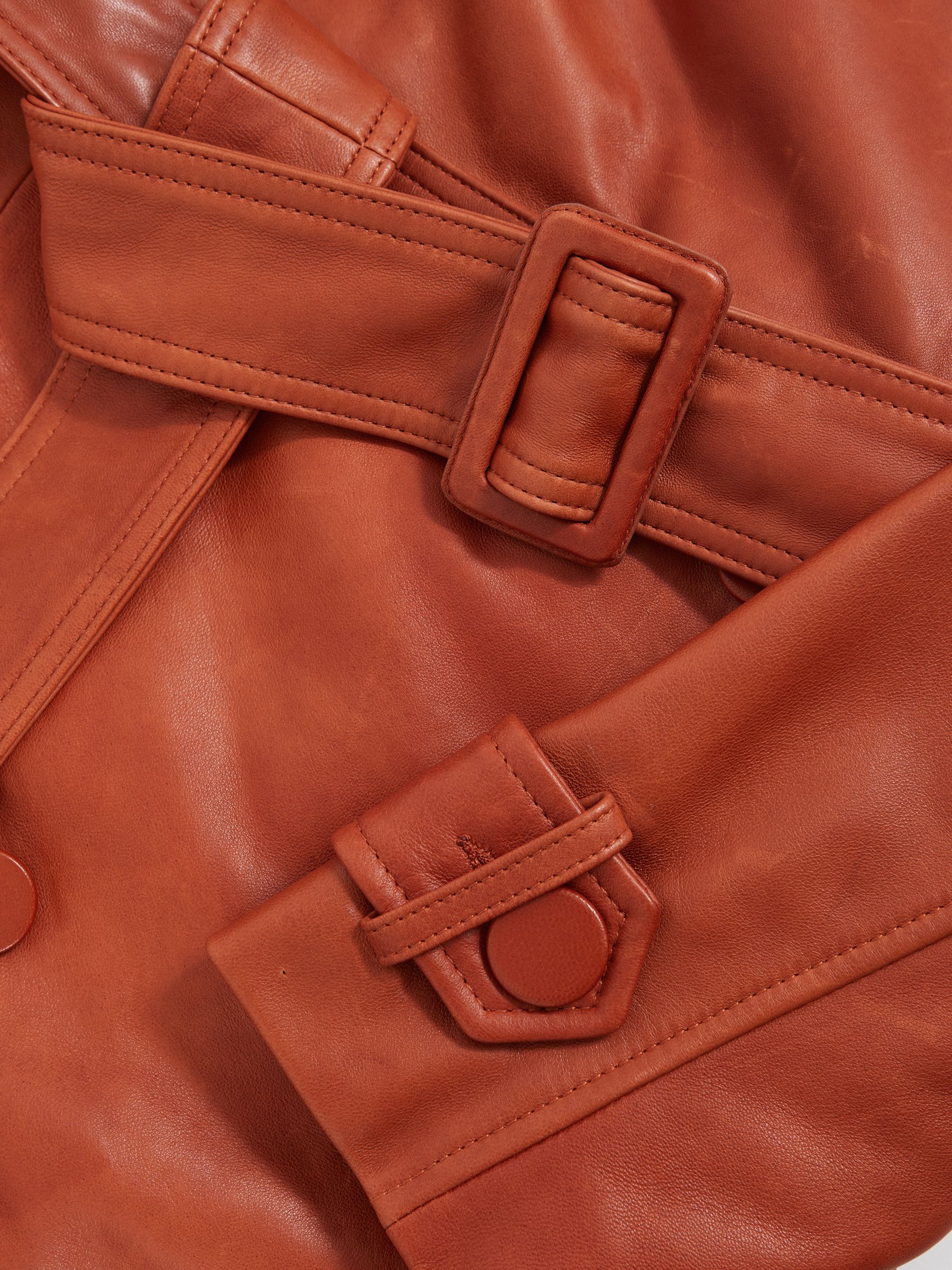 Leather Double-Breasted Trench Coat in Tan - Image 8 of 8