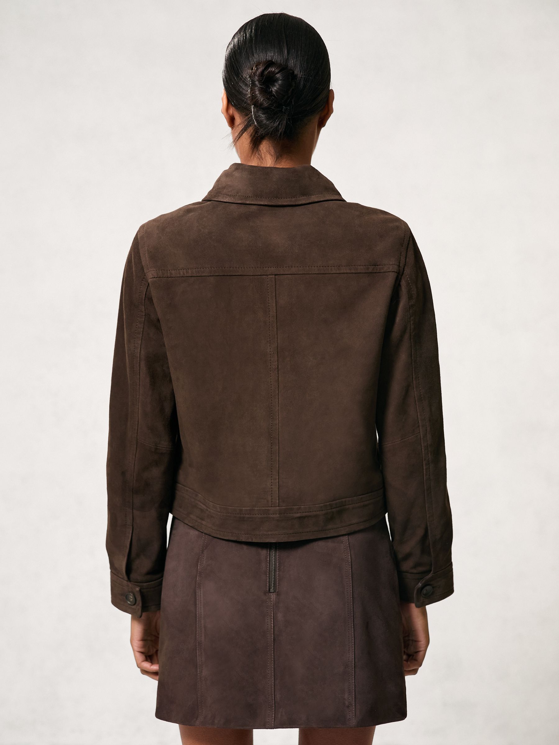 Petite Suede Trucker Jacket in Chocolate Brown - Image 5 of 8