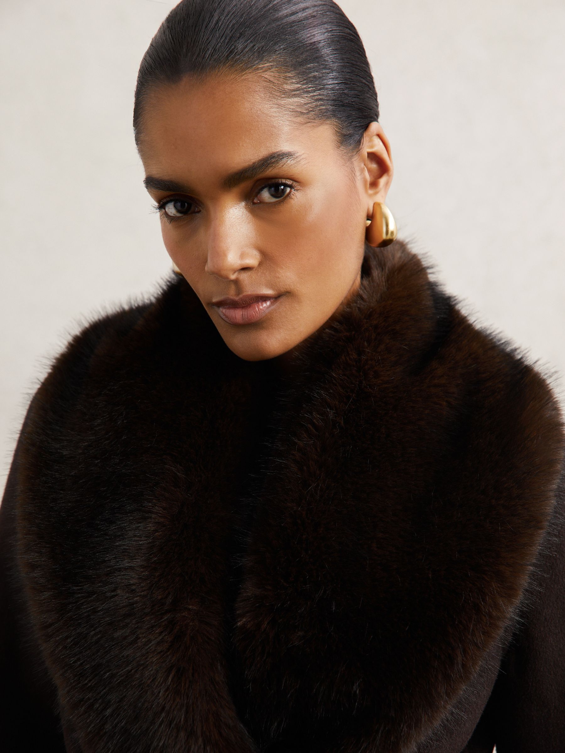 Reiss Petite Faux-Fur Collar Blindseam Coat Wool-Blend in