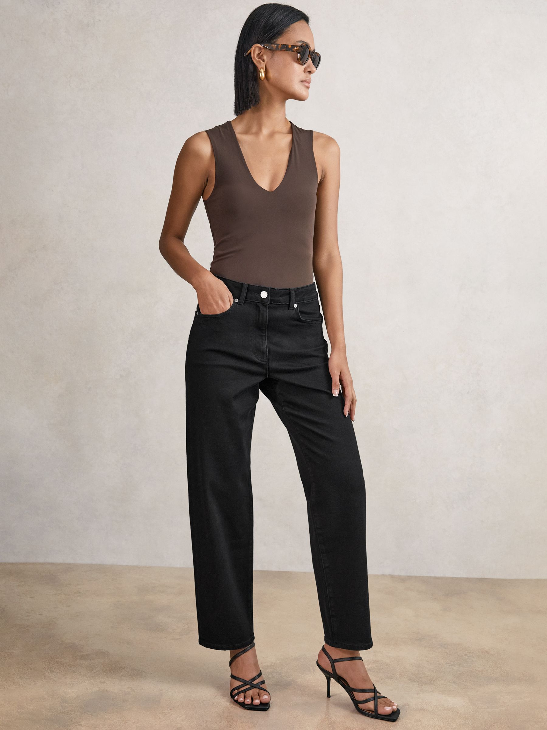 Petite Mid Rise Straight Leg Jeans in Black - Image 1 of 6