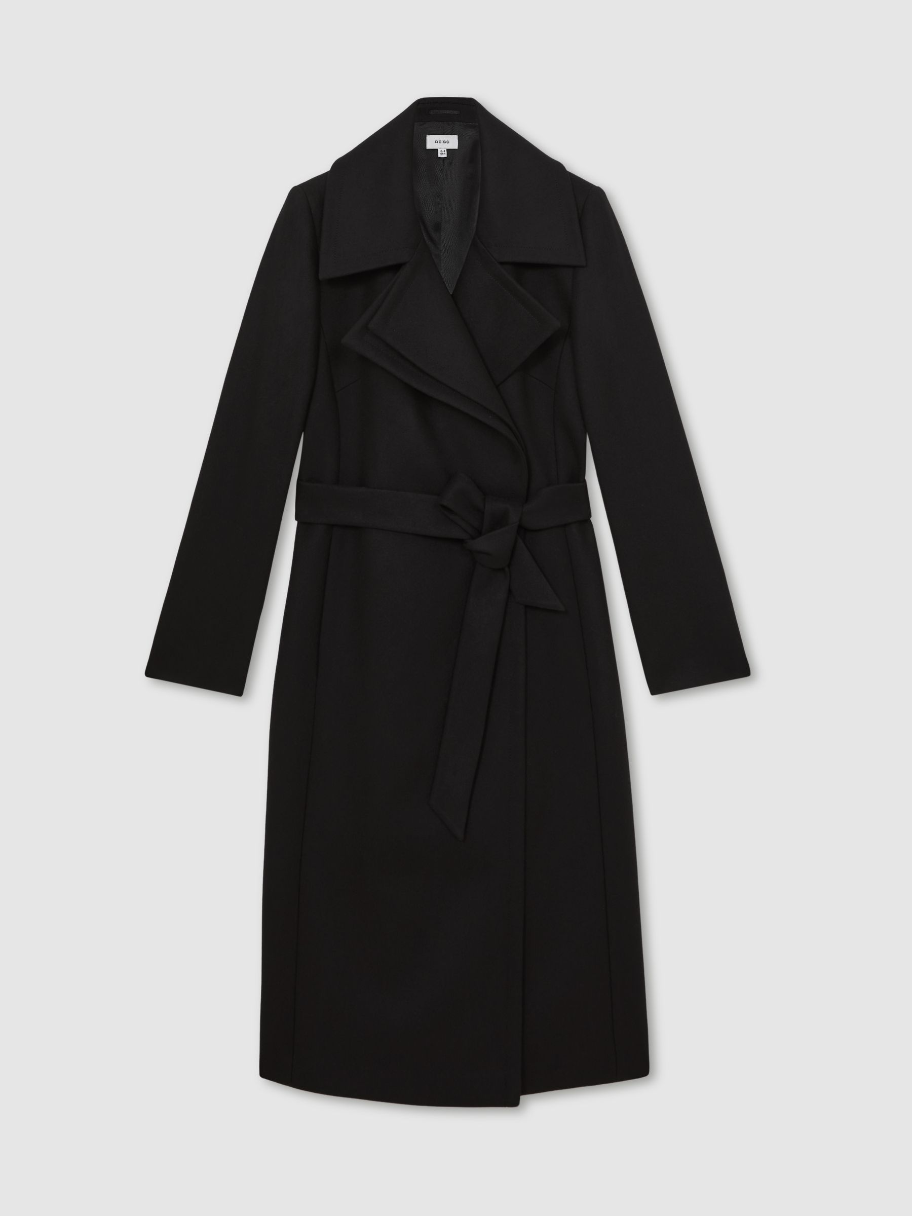 Petite Wool-Blend Double-Lapel Belted Coat With Cashmere in Black - Image 2 of 8