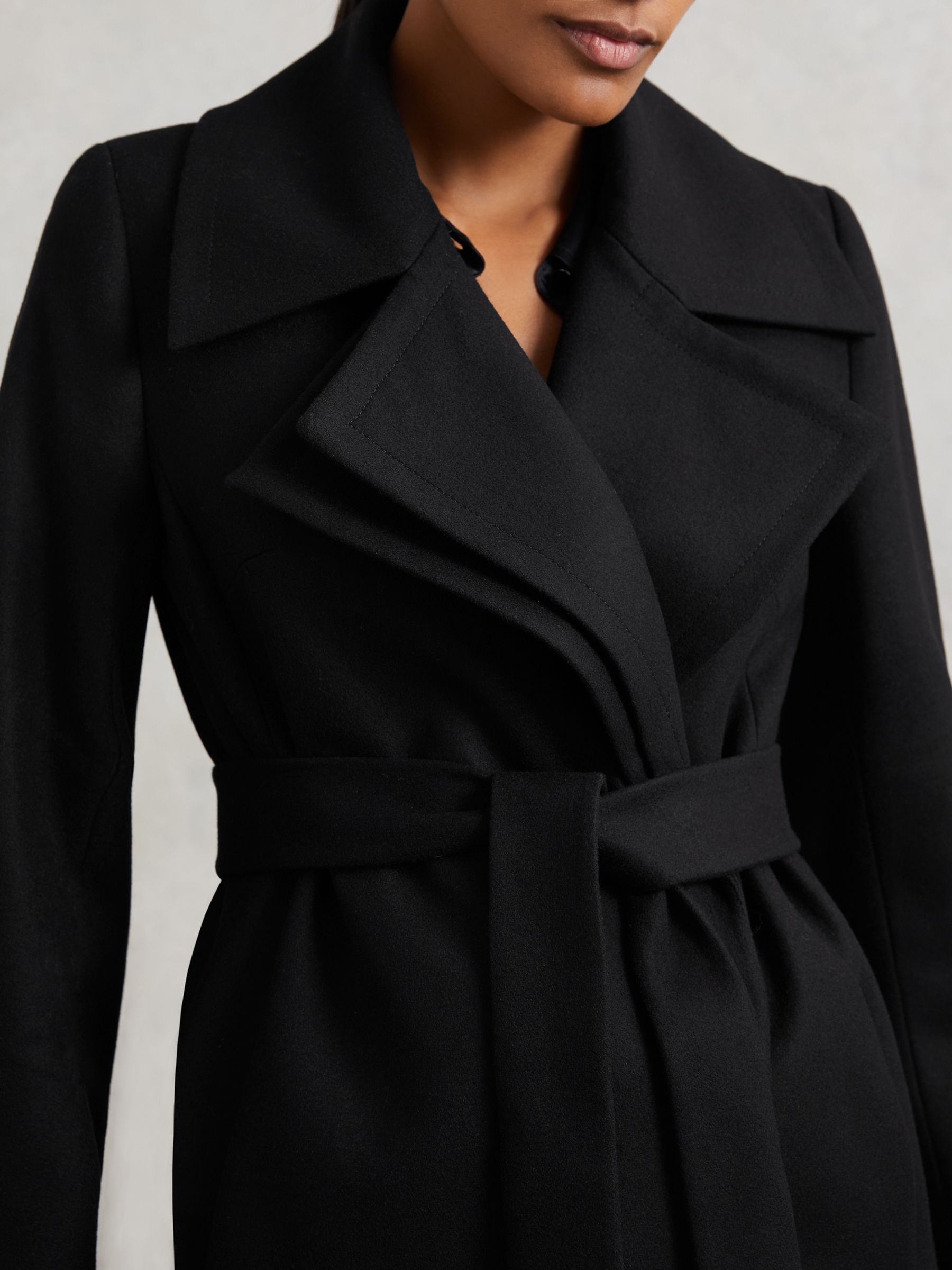 Petite Wool-Blend Double-Lapel Belted Coat With Cashmere in Black - Image 3 of 8