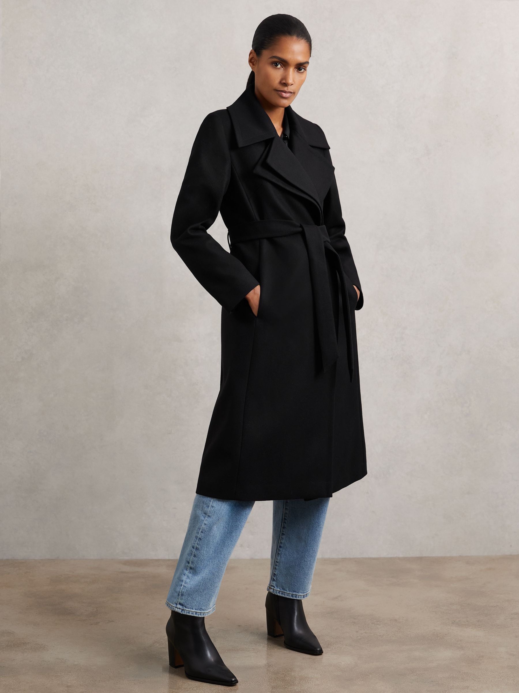 Petite Wool-Blend Double-Lapel Belted Coat With Cashmere in Black - Image 4 of 8