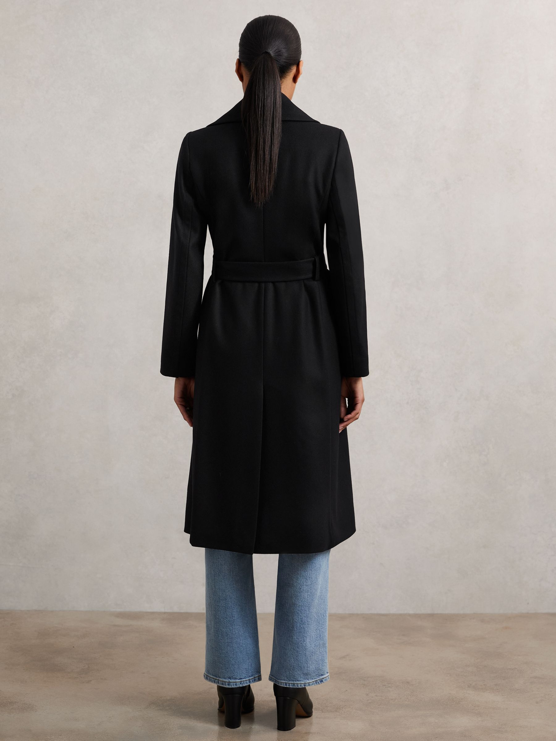 Petite Wool-Blend Double-Lapel Belted Coat With Cashmere in Black - Image 6 of 8
