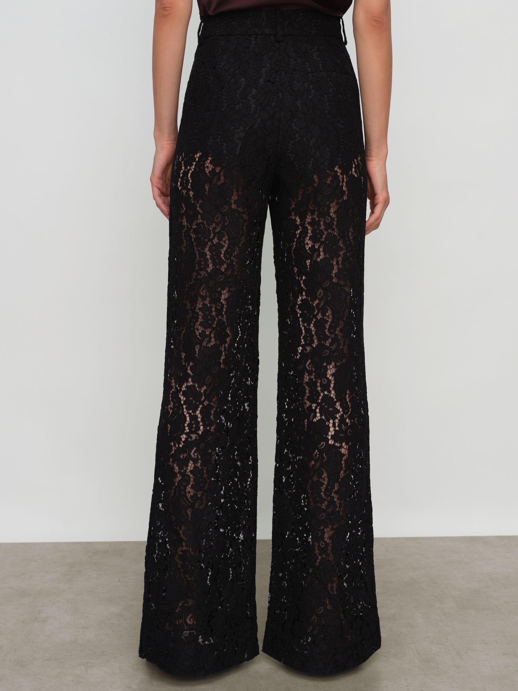Reiss Petite Lace Wide Leg Trousers in Black | REISS